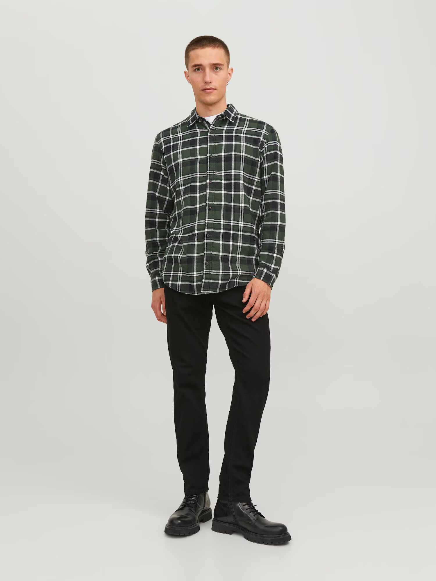 JACK & JONES Košeľa tmavozelená / čierna / biela - Pepit.sk