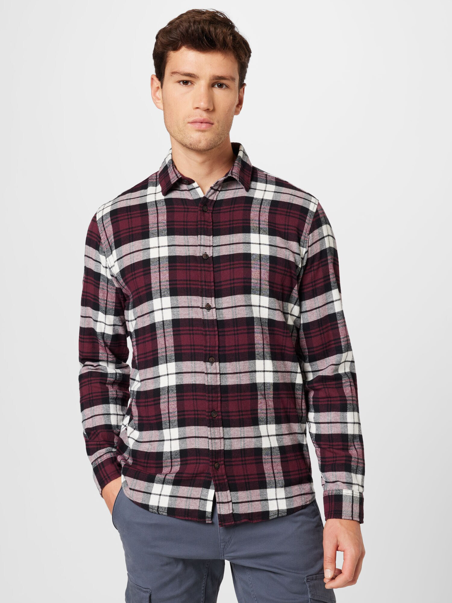 JACK & JONES Košeľa vínovo červená / čierna / biela - Pepit.sk