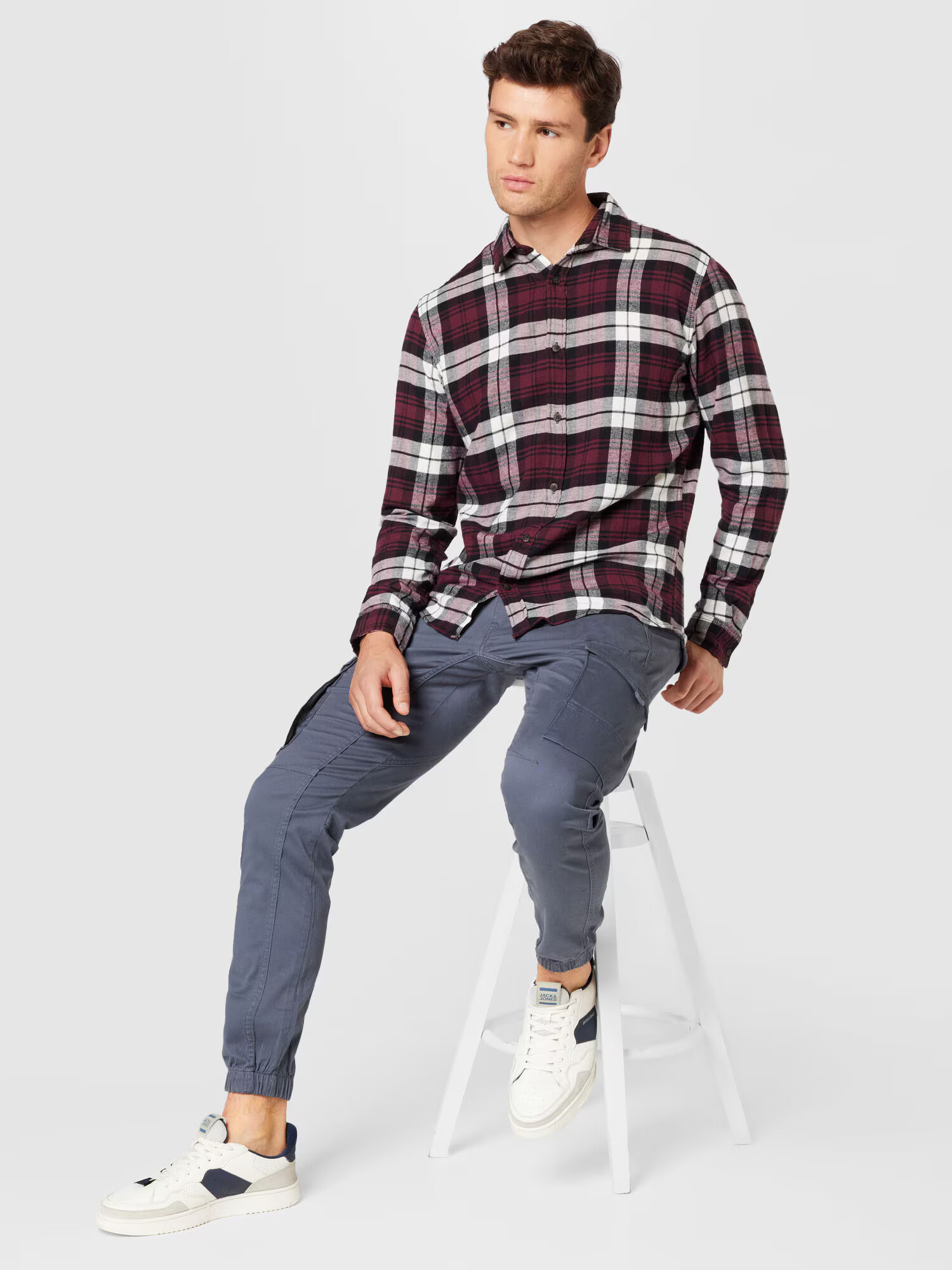 JACK & JONES Košeľa vínovo červená / čierna / biela - Pepit.sk