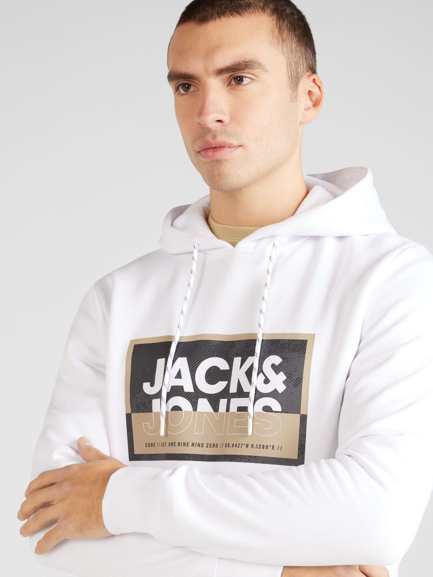 JACK & JONES Mikina 'Logan' béžová / čierna / biela - Pepit.sk