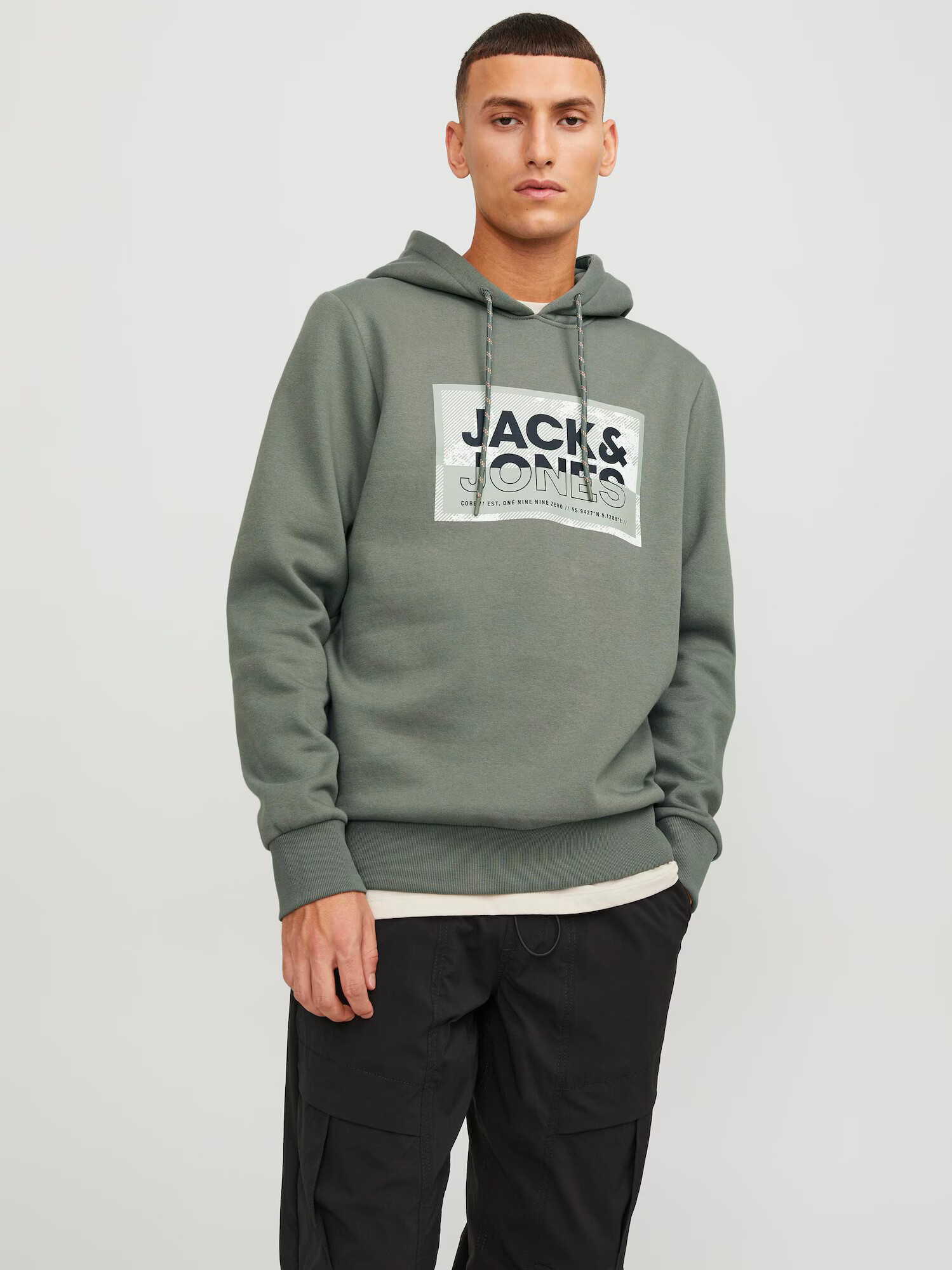 JACK & JONES Mikina 'Logan' kaki / čierna / biela - Pepit.sk