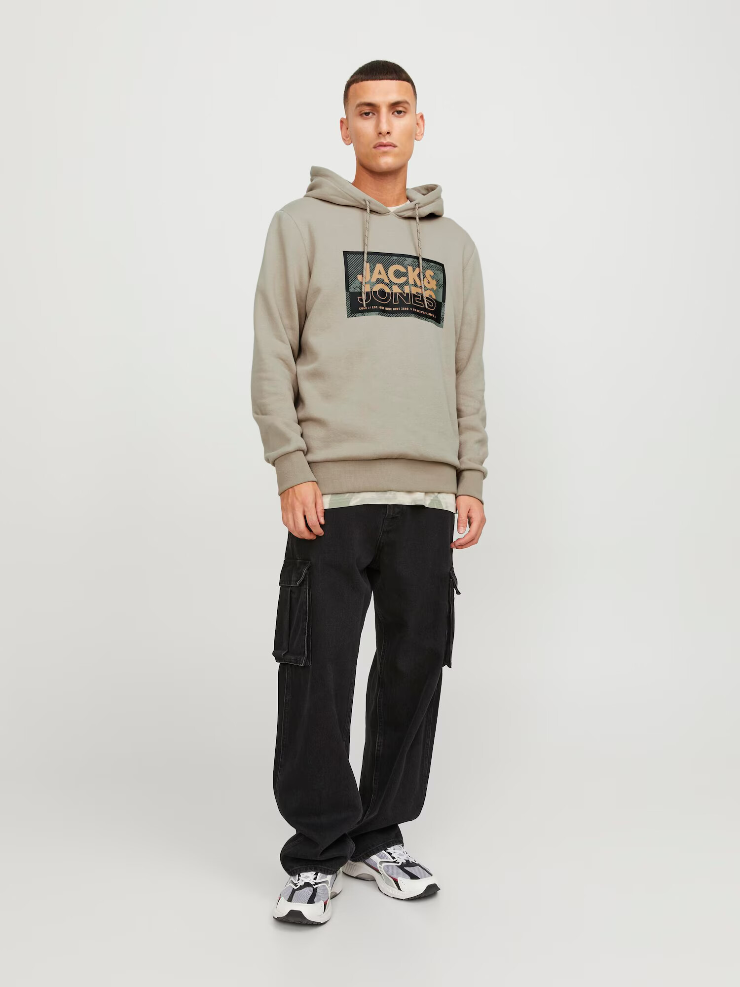 JACK & JONES Mikina 'Logan' sivá / antracitová / oranžová - Pepit.sk