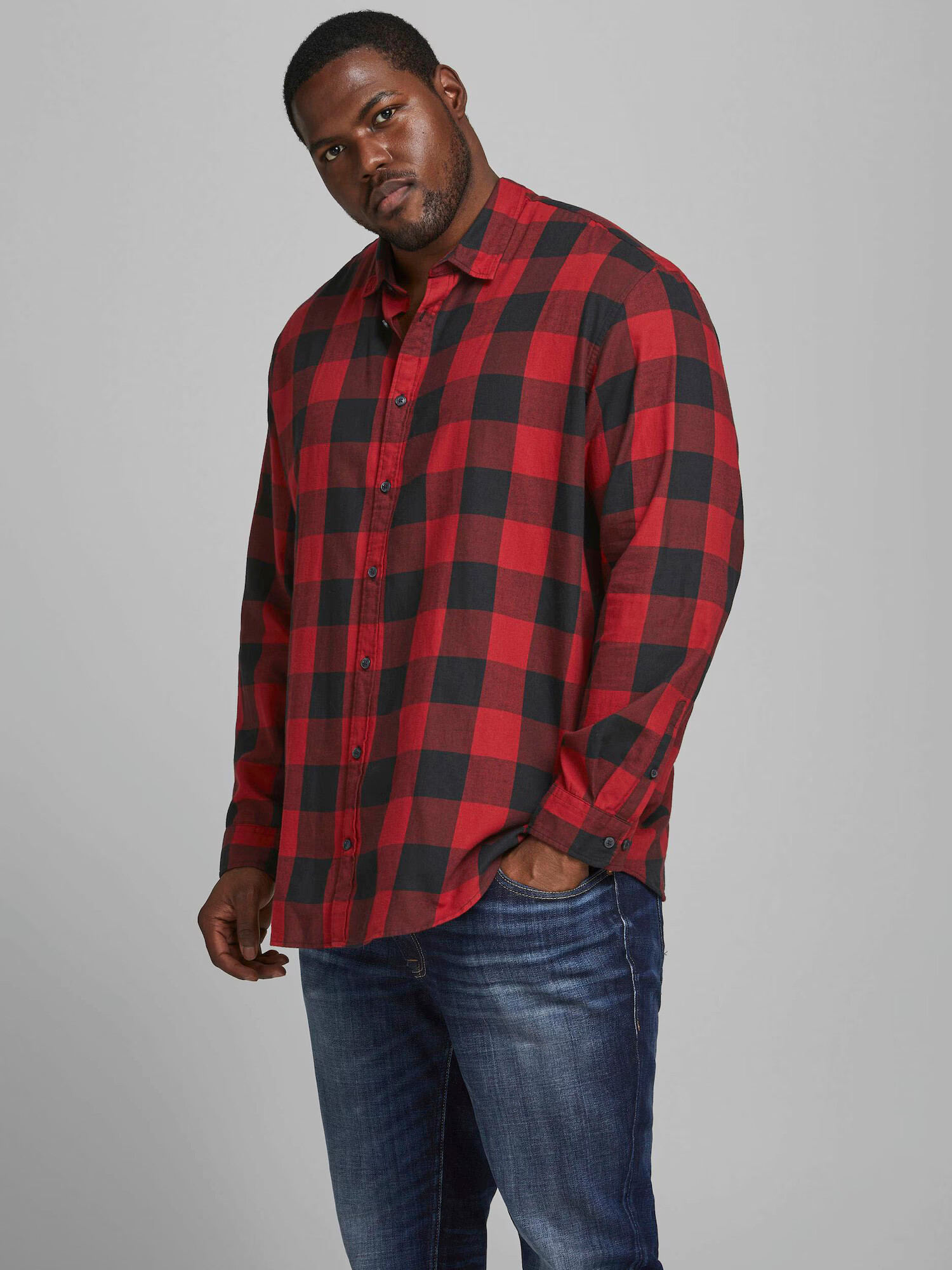 Jack & Jones Plus Košeľa 'Gingham' červená / čierna - Pepit.sk