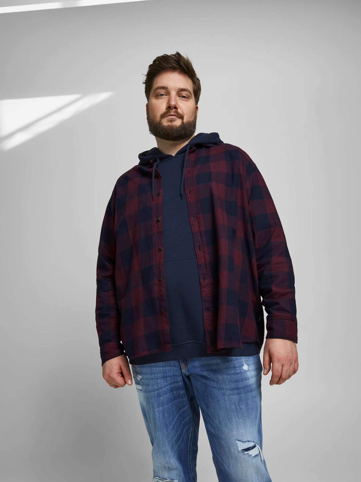 Jack & Jones Plus Košeľa 'Gingham' fialová / čierna - Pepit.sk