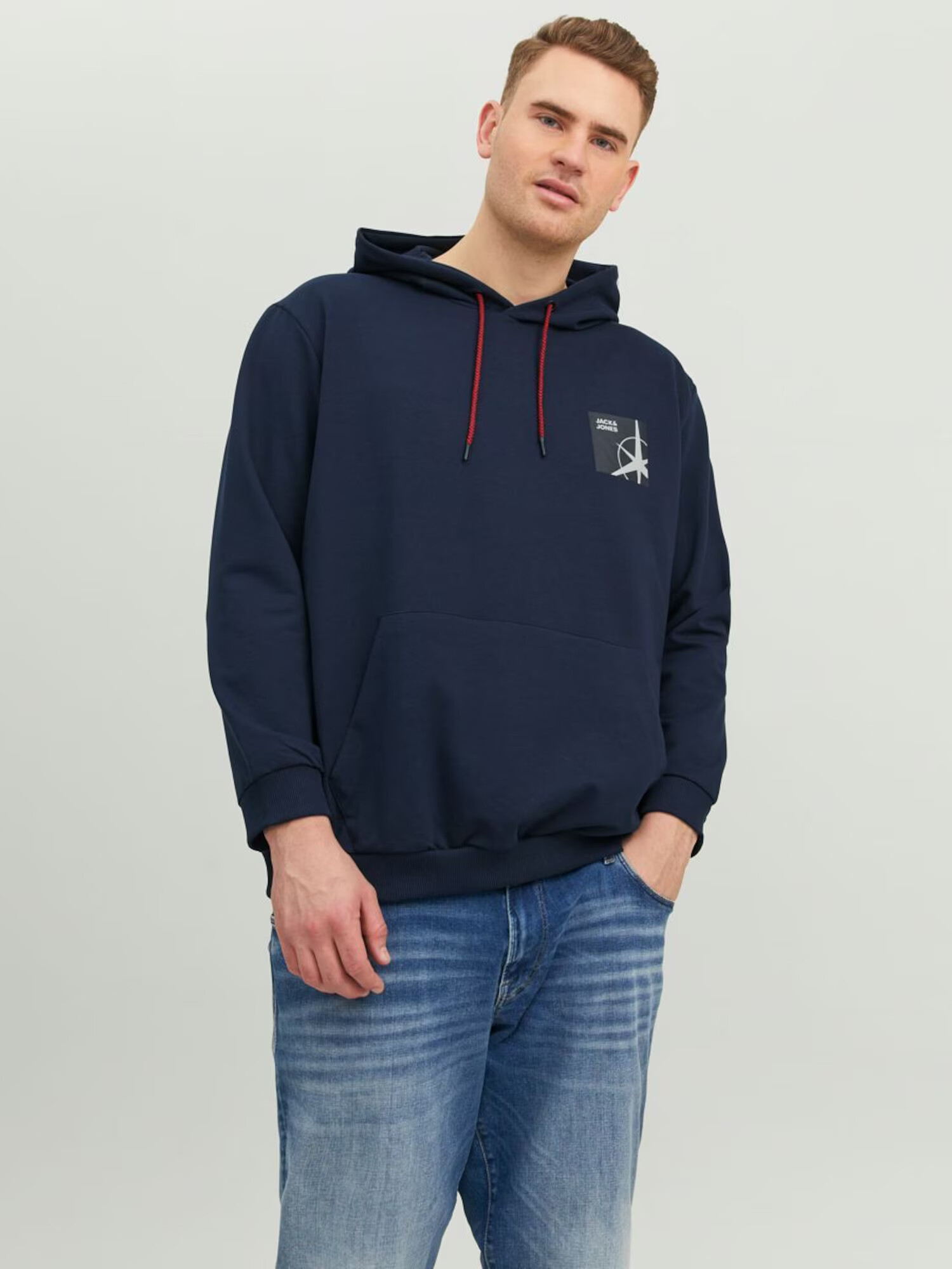 Jack & Jones Plus Mikina 'Filo' námornícka modrá / tmavohnedá / sivá / červená - Pepit.sk