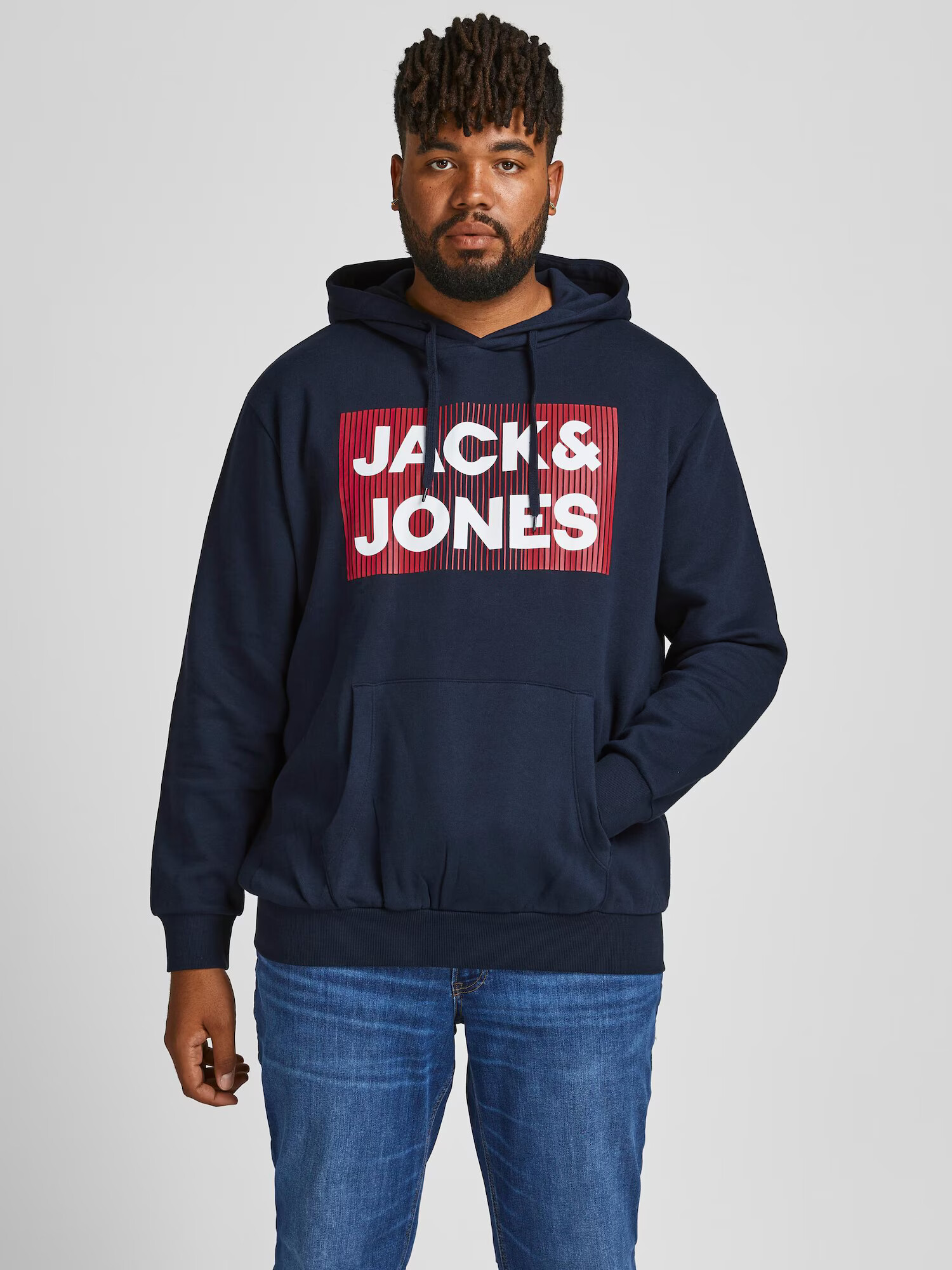 Jack & Jones Plus Mikina 'JJECORP' námornícka modrá / červená / biela - Pepit.sk