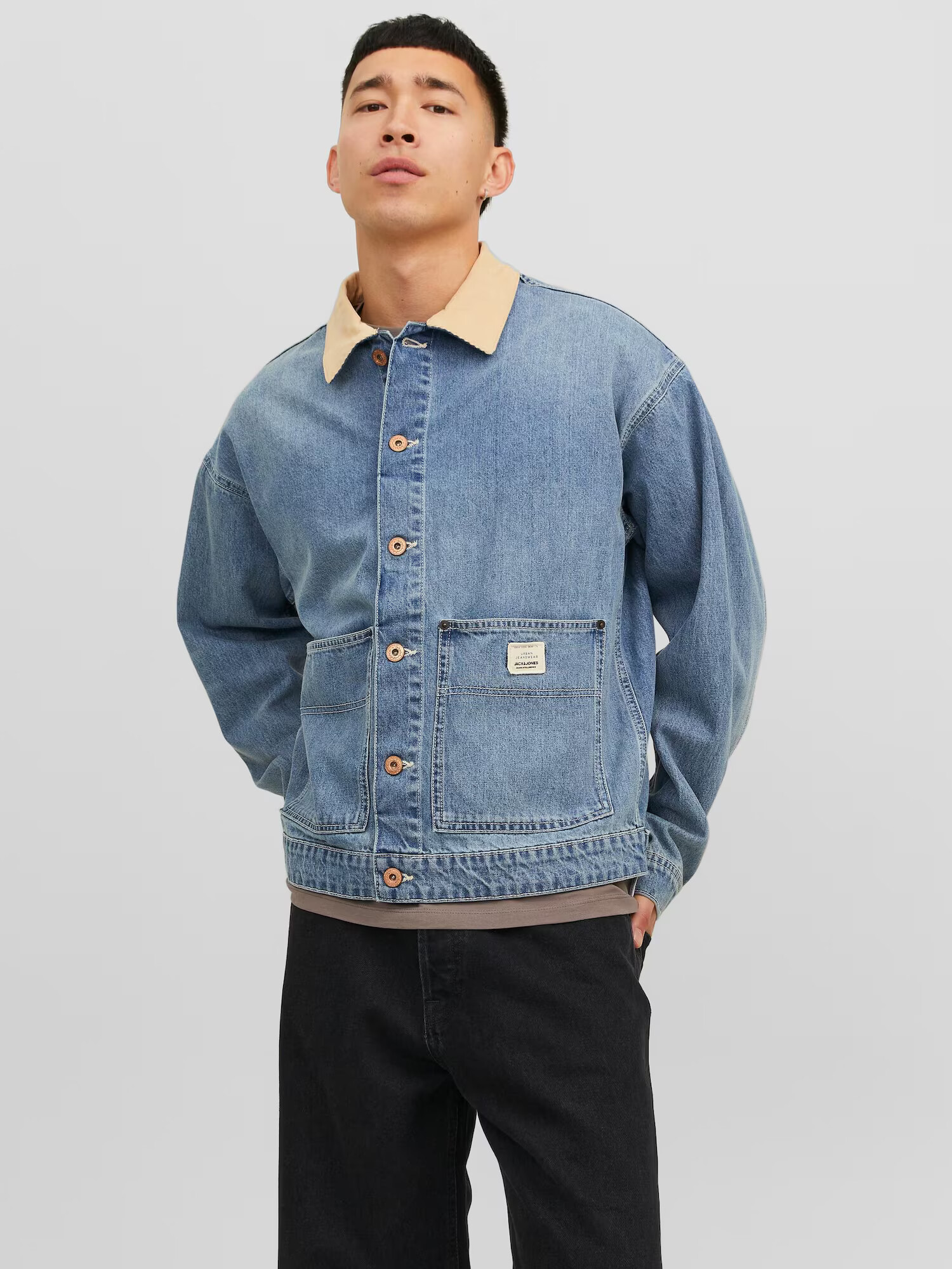 JACK & JONES Prechodná bunda 'DEREK' tmelová / modrá denim - Pepit.sk