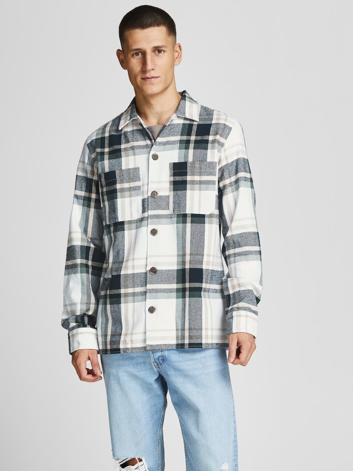 JACK & JONES Prechodná bunda 'DEREK' telová / zelená / čierna / prírodná biela - Pepit.sk