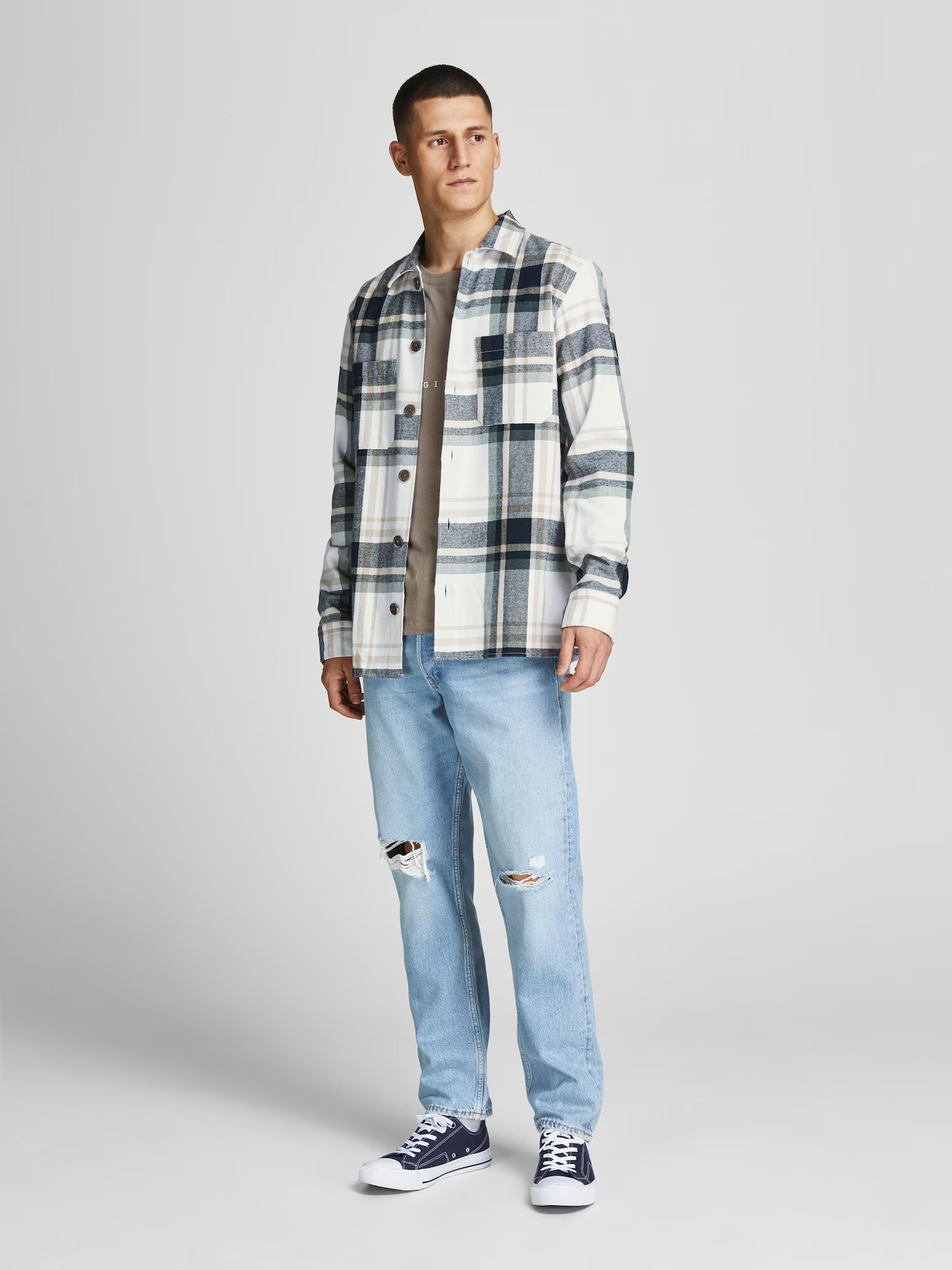 JACK & JONES Prechodná bunda 'DEREK' telová / zelená / čierna / prírodná biela - Pepit.sk