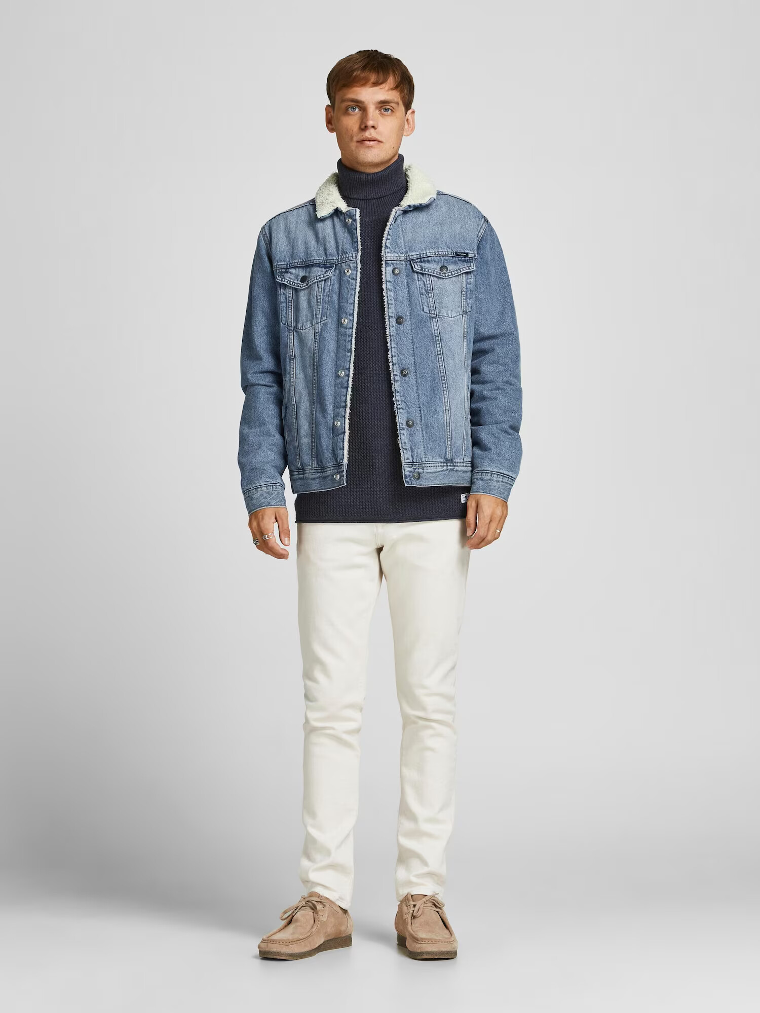 JACK & JONES Prechodná bunda 'Jean' modrá denim / biela ako vlna - Pepit.sk