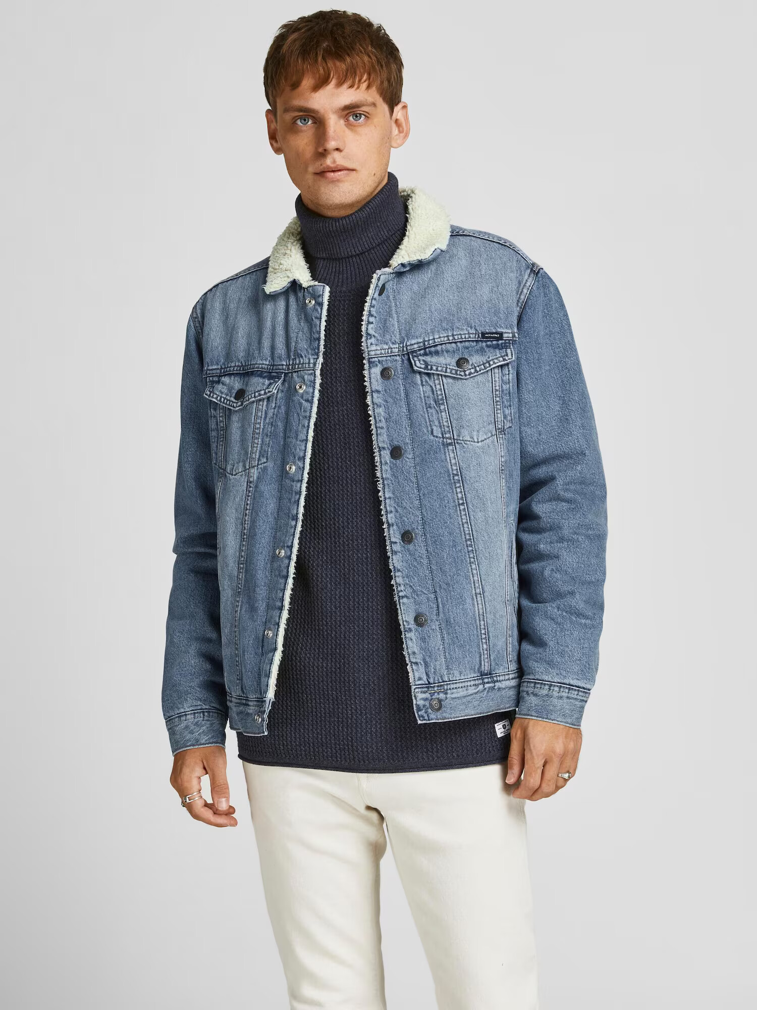 JACK & JONES Prechodná bunda 'Jean' modrá denim / biela ako vlna - Pepit.sk