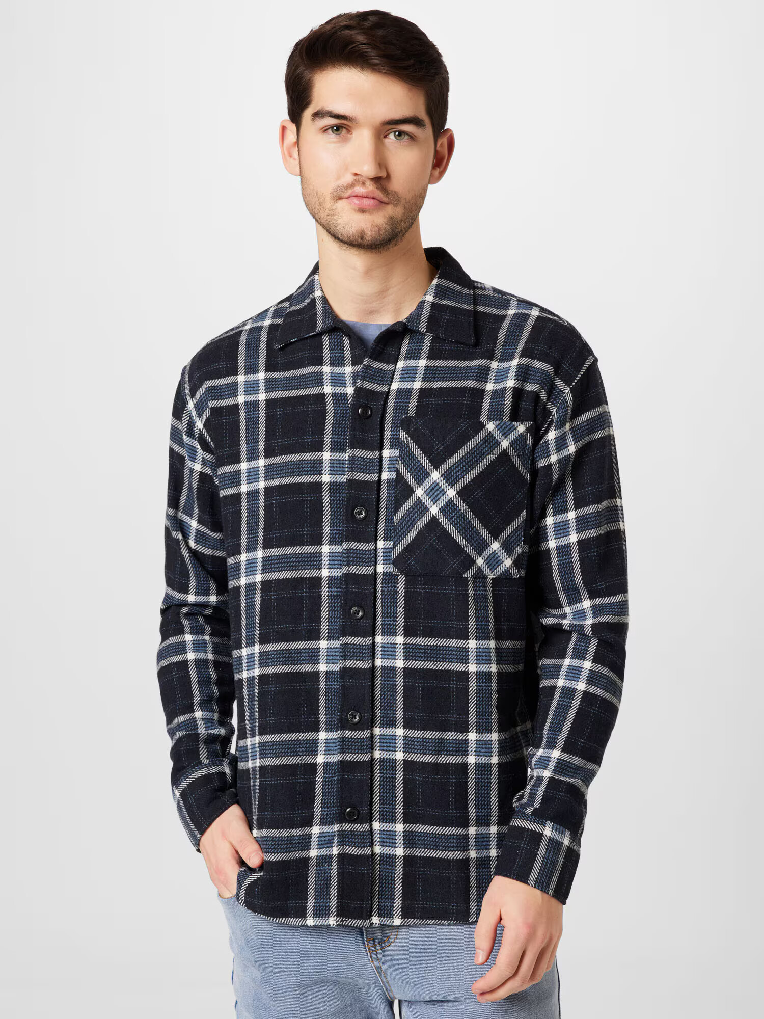 JACK & JONES Prechodná bunda 'JORDENNIS' námornícka modrá / biela - Pepit.sk