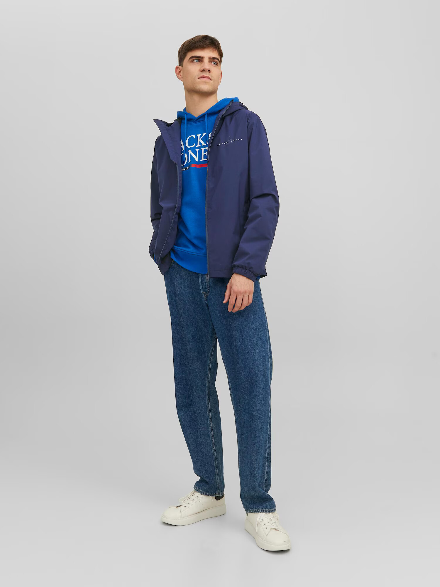 JACK & JONES Prechodná bunda 'Joshua' námornícka modrá / biela - Pepit.sk