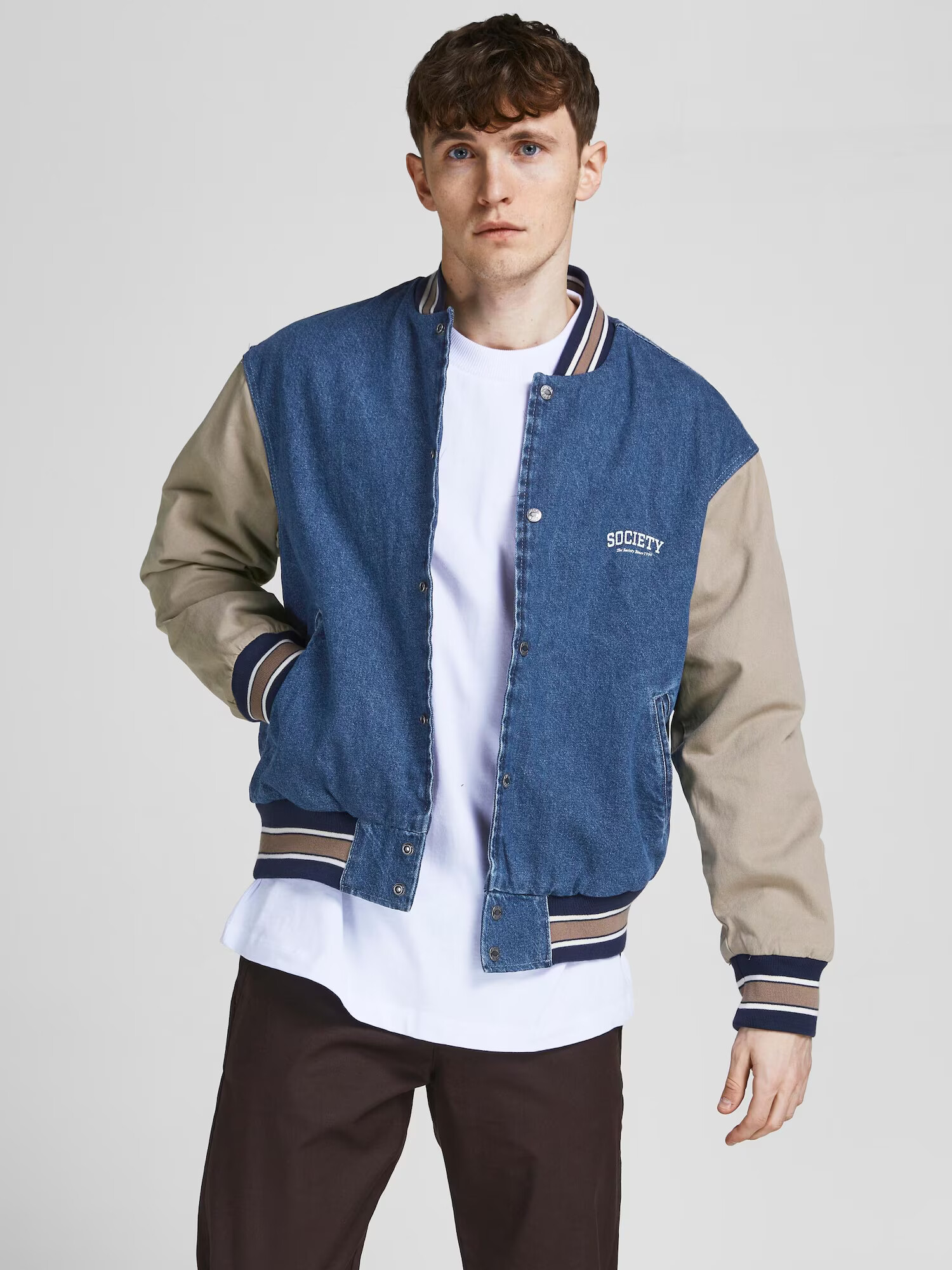 JACK & JONES Prechodná bunda 'Mash Up' nebielená / modrosivá / modrá denim - Pepit.sk