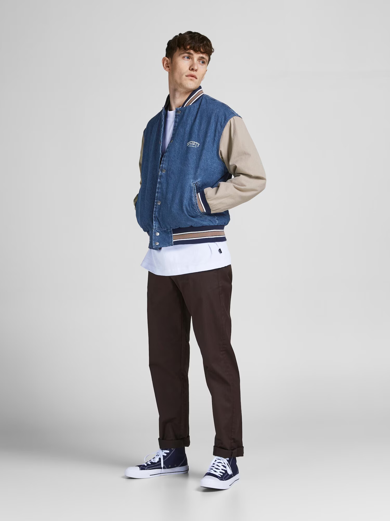 JACK & JONES Prechodná bunda 'Mash Up' nebielená / modrosivá / modrá denim - Pepit.sk