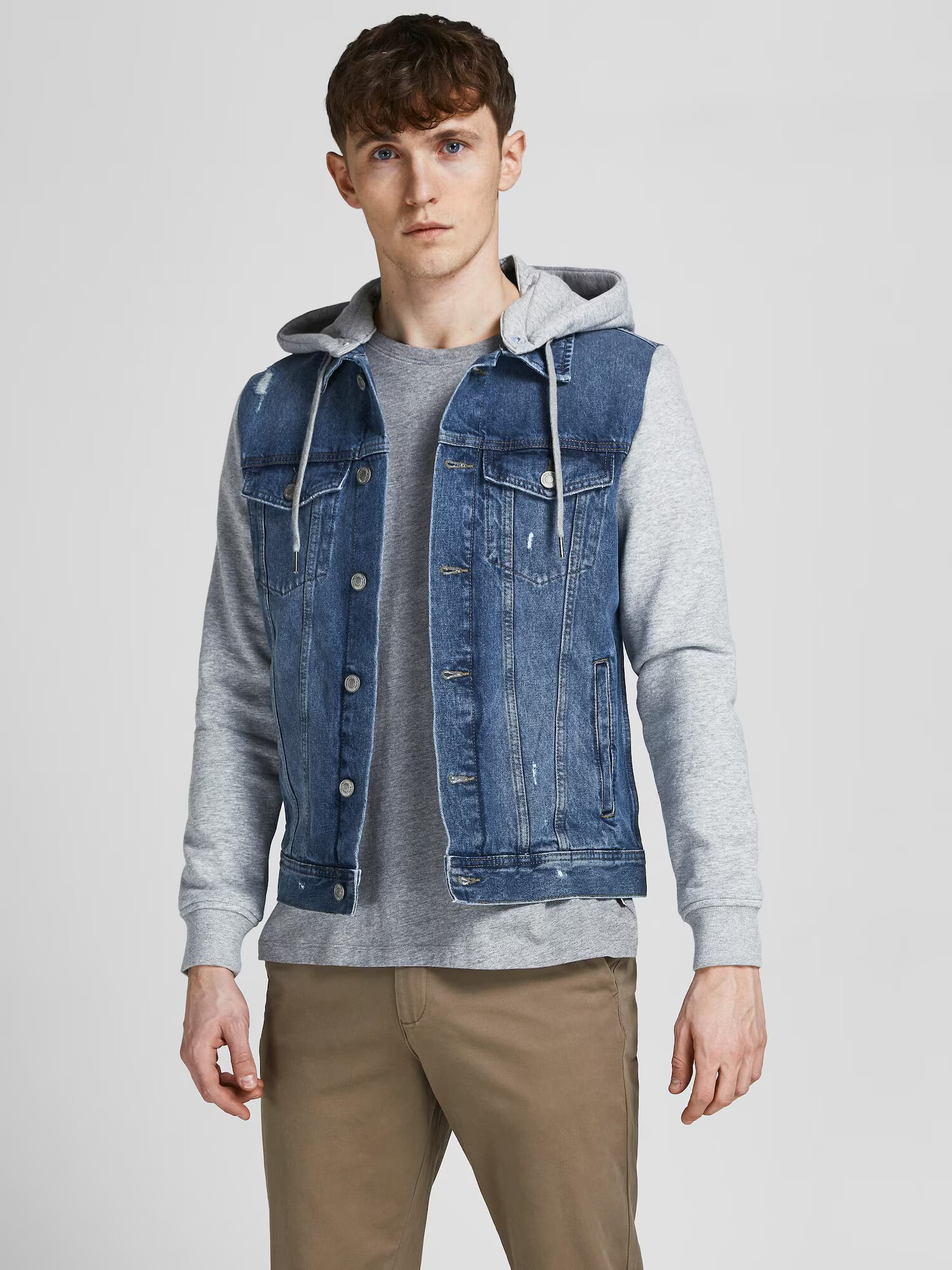 JACK & JONES Prechodná bunda modrá denim / svetlosivá - Pepit.sk