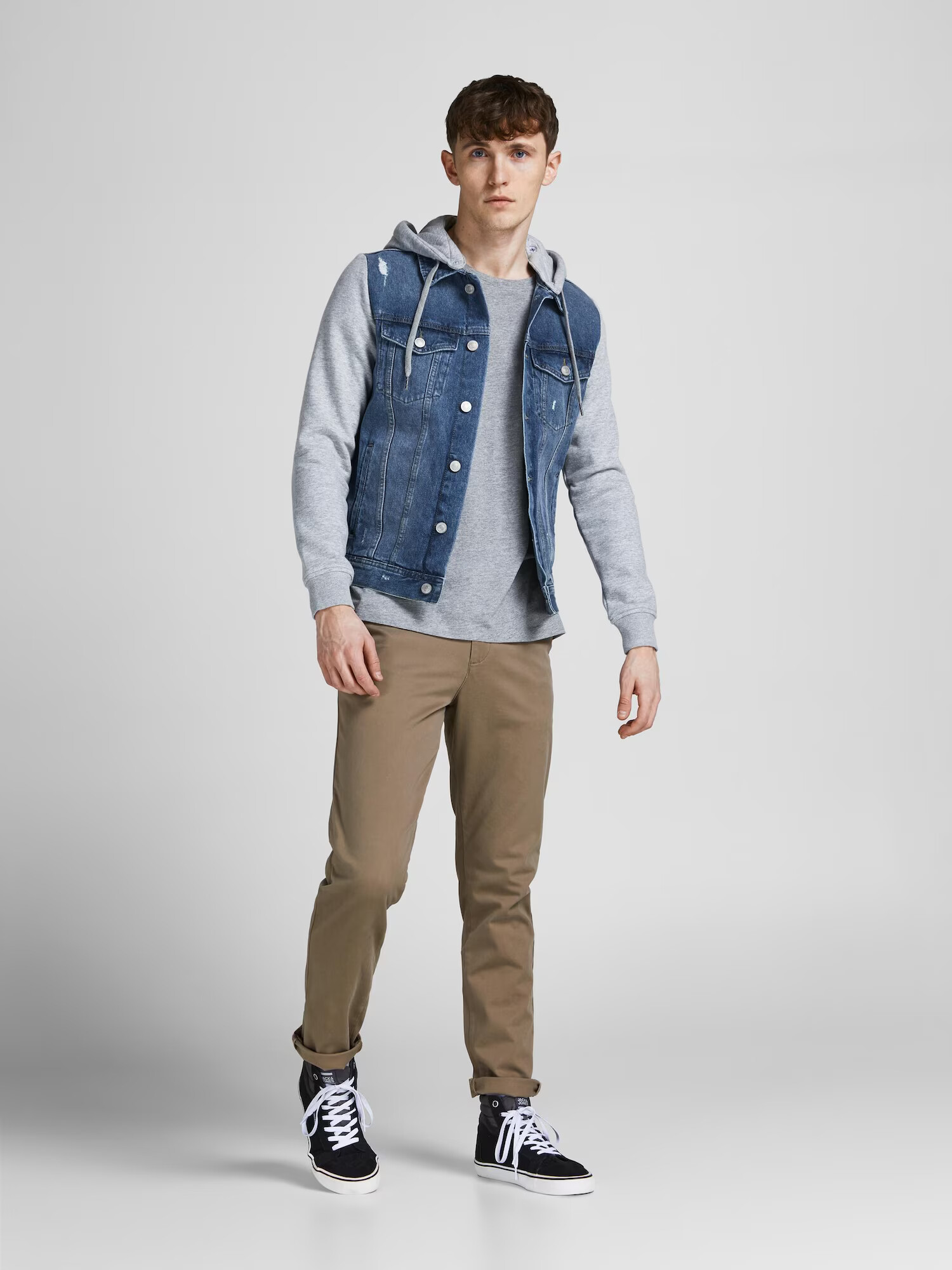 JACK & JONES Prechodná bunda modrá denim / svetlosivá - Pepit.sk