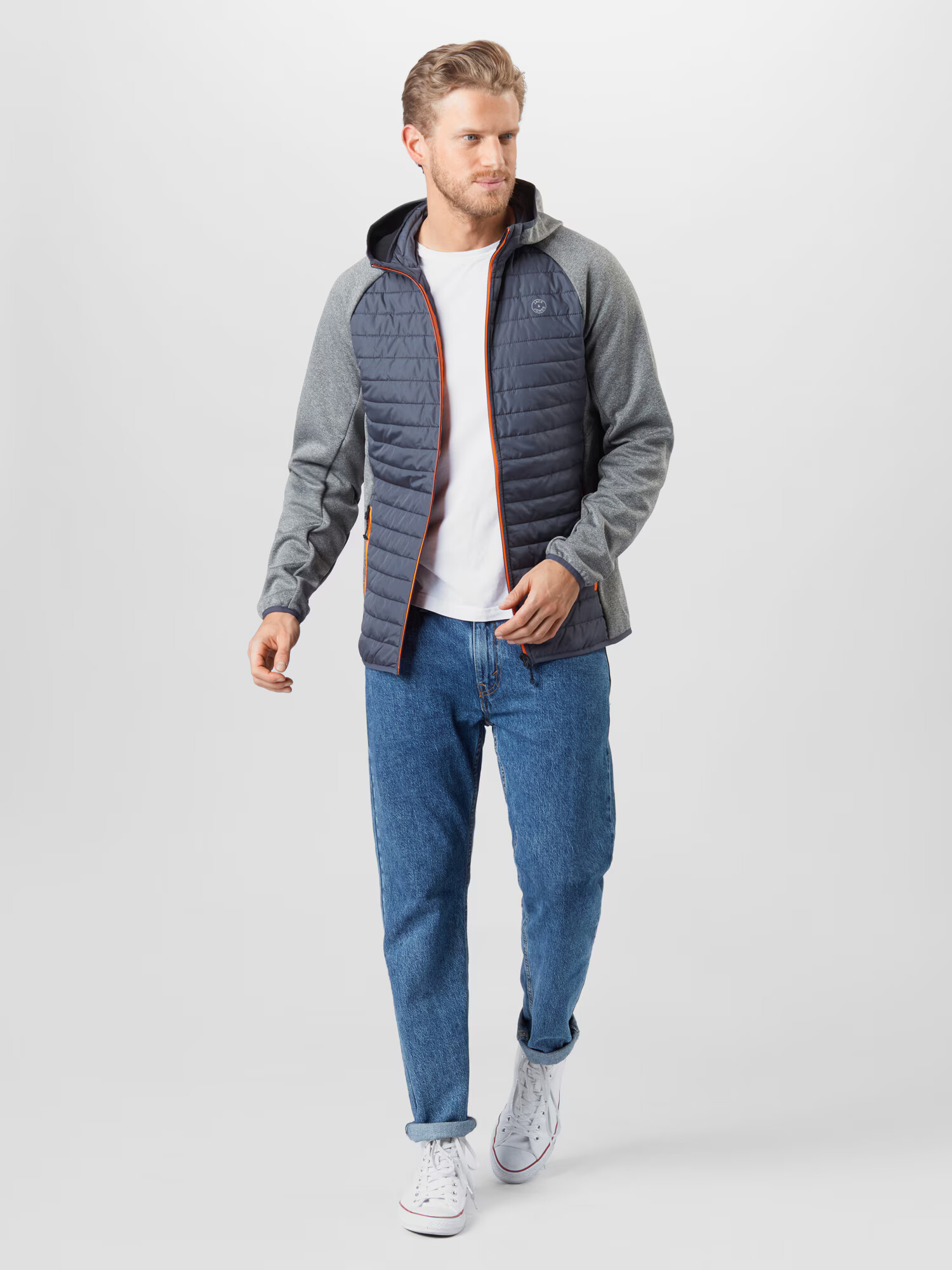 JACK & JONES Prechodná bunda modrosivá / sivá melírovaná / oranžová / biela - Pepit.sk