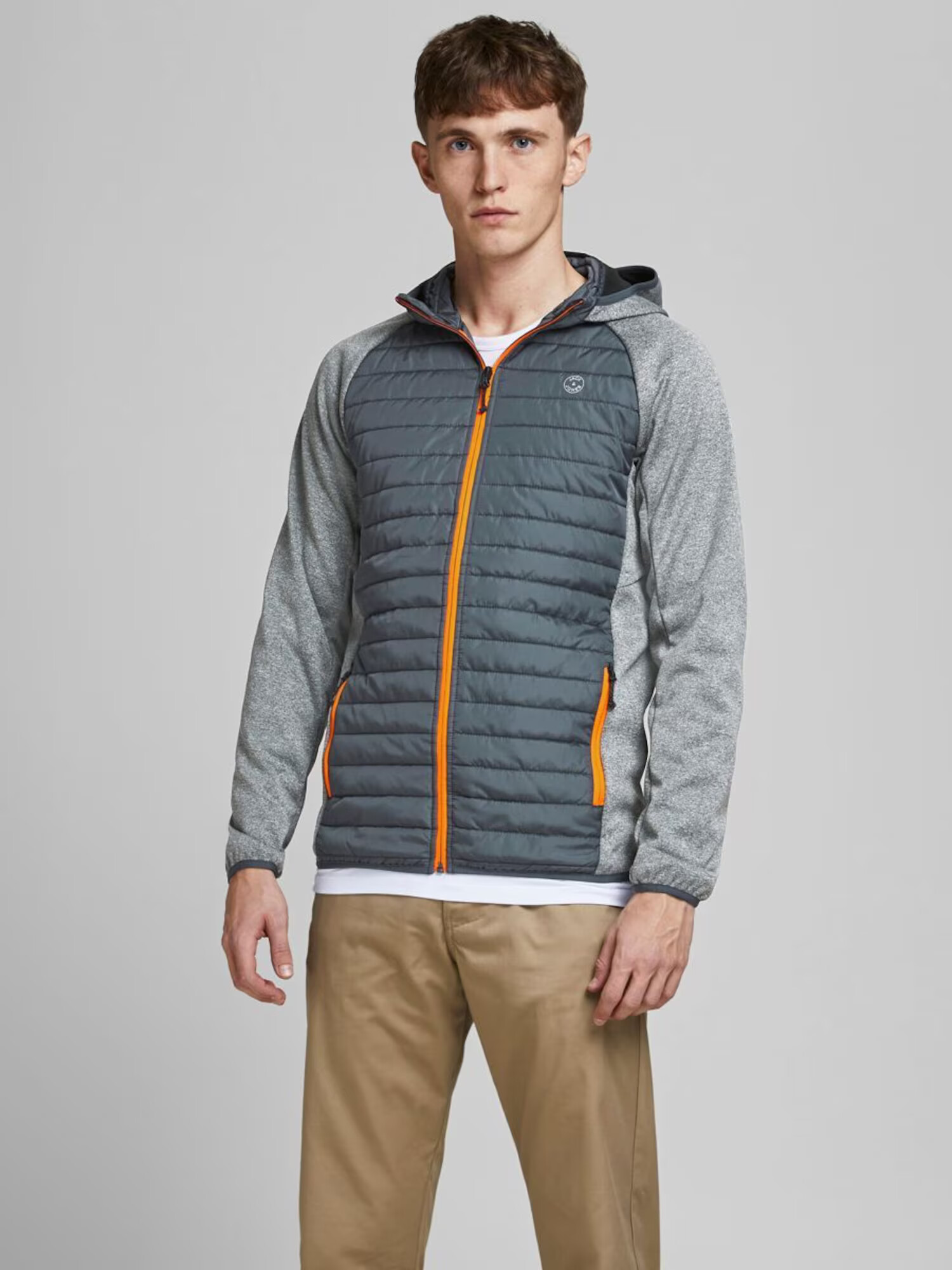 JACK & JONES Prechodná bunda tmavomodrá / sivá melírovaná / oranžová - Pepit.sk