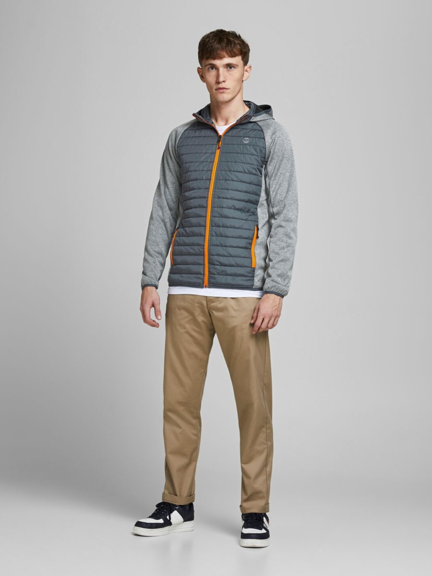 JACK & JONES Prechodná bunda tmavomodrá / sivá melírovaná / oranžová - Pepit.sk