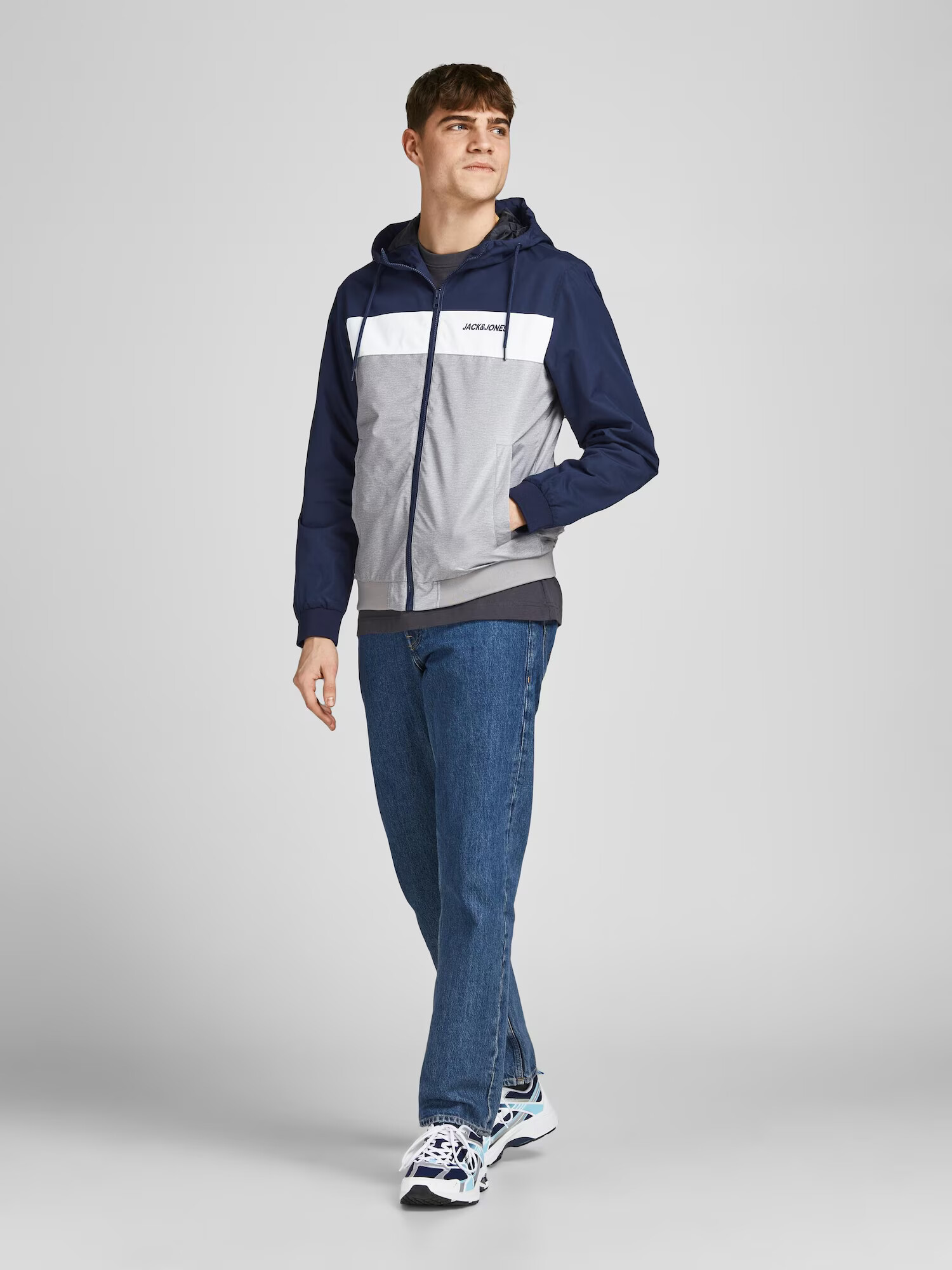 JACK & JONES Prechodná bunda 'Rush' modrá / sivá / biela - Pepit.sk