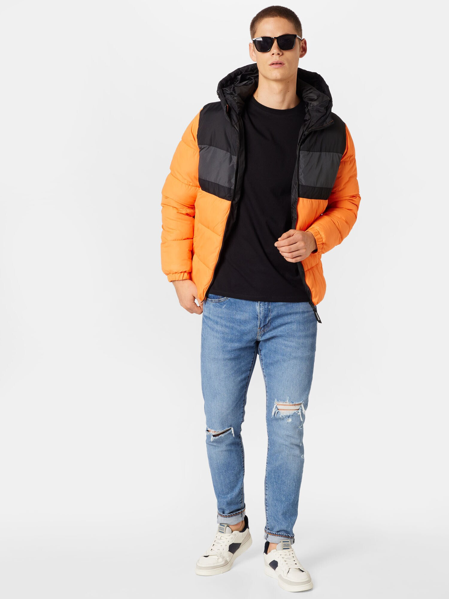 JACK & JONES Prechodná bunda tmavosivá / oranžová / čierna - Pepit.sk