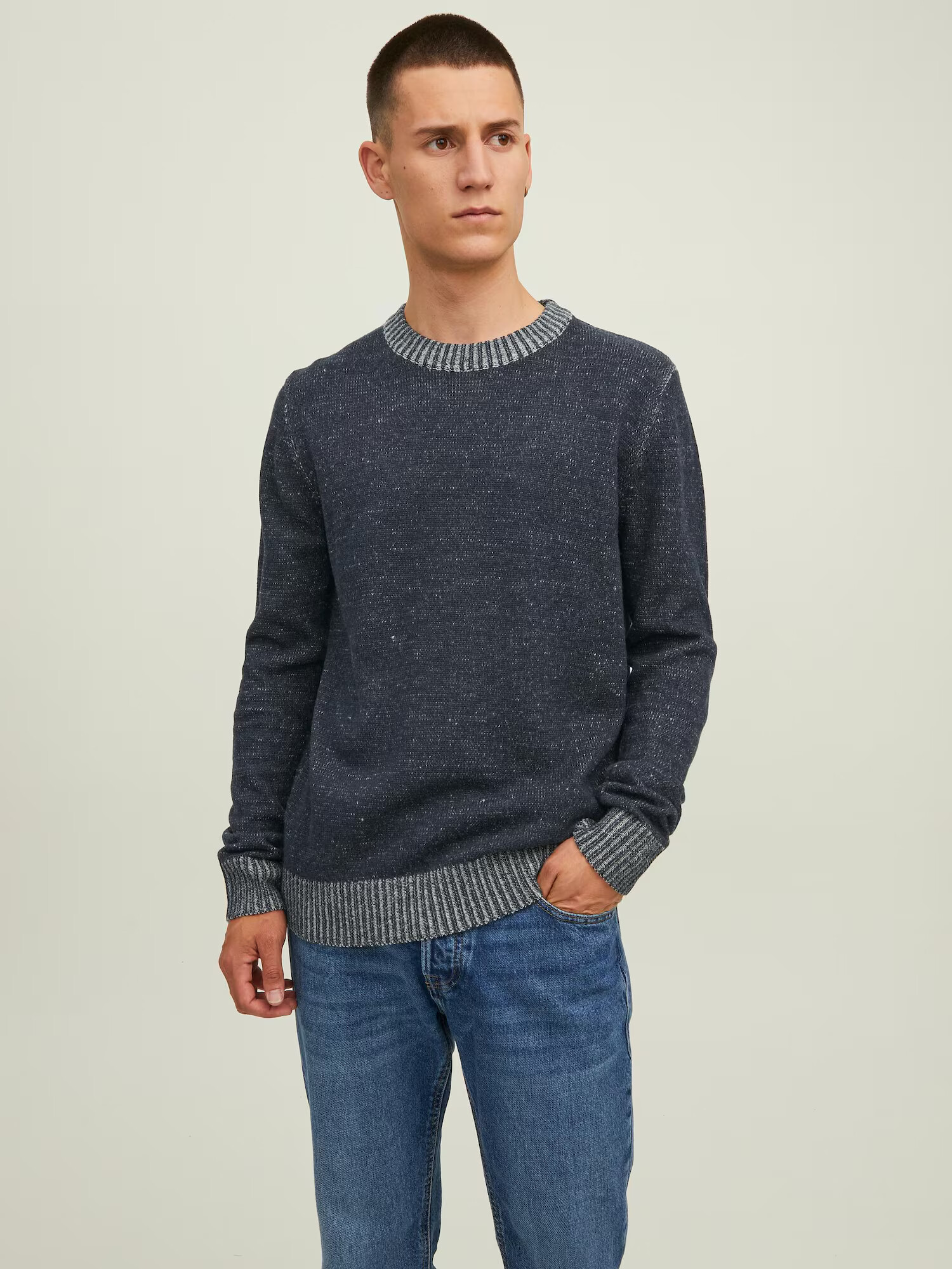 JACK & JONES Sveter 'WILLOW' námornícka modrá / svetlosivá - Pepit.sk