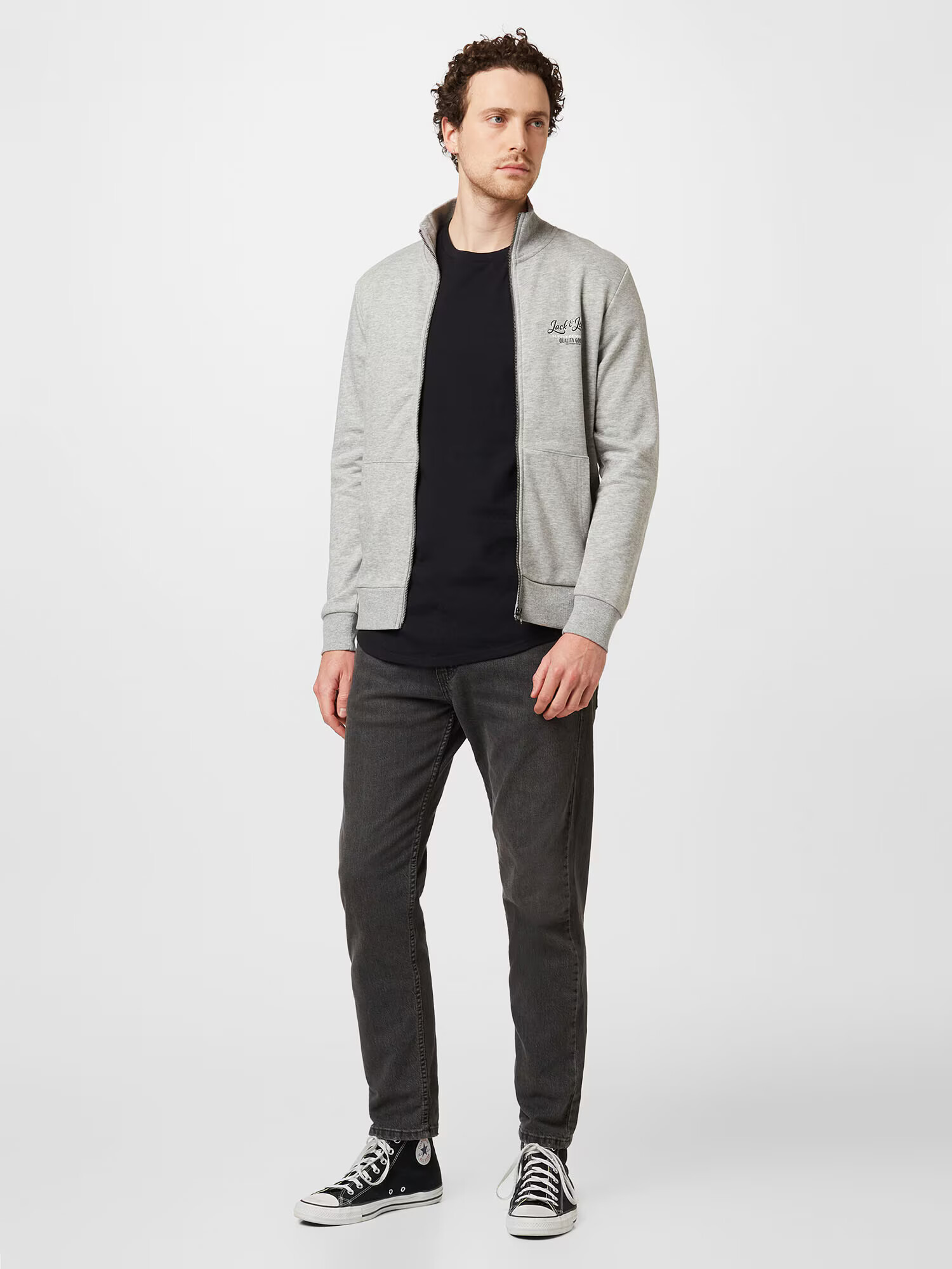 JACK & JONES Tepláková bunda 'ANDY' svetlosivá / čierna / biela - Pepit.sk