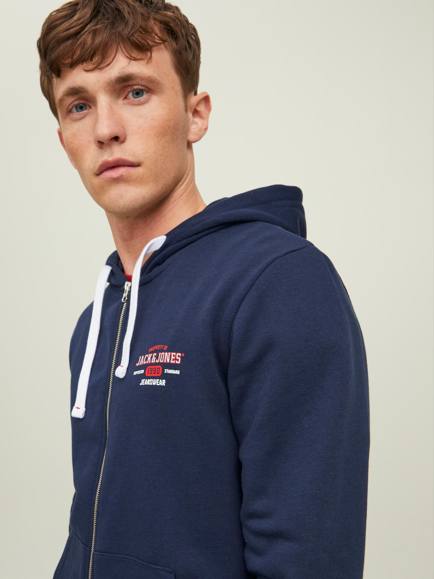 JACK & JONES Tepláková bunda 'STAMP' námornícka modrá / červená / biela - Pepit.sk