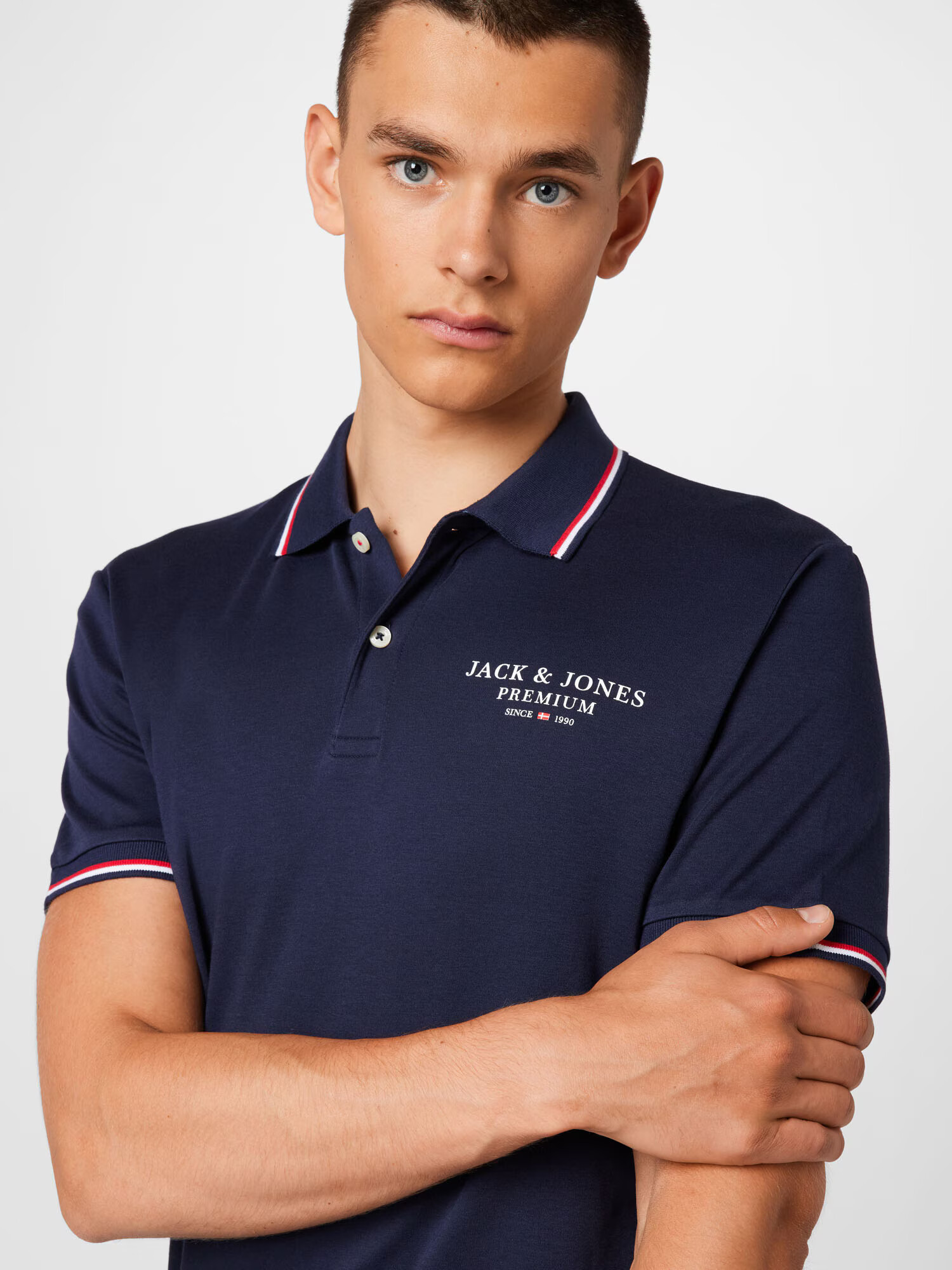 JACK & JONES Tričko 'ASTON' námornícka modrá / jasne červená / biela - Pepit.sk