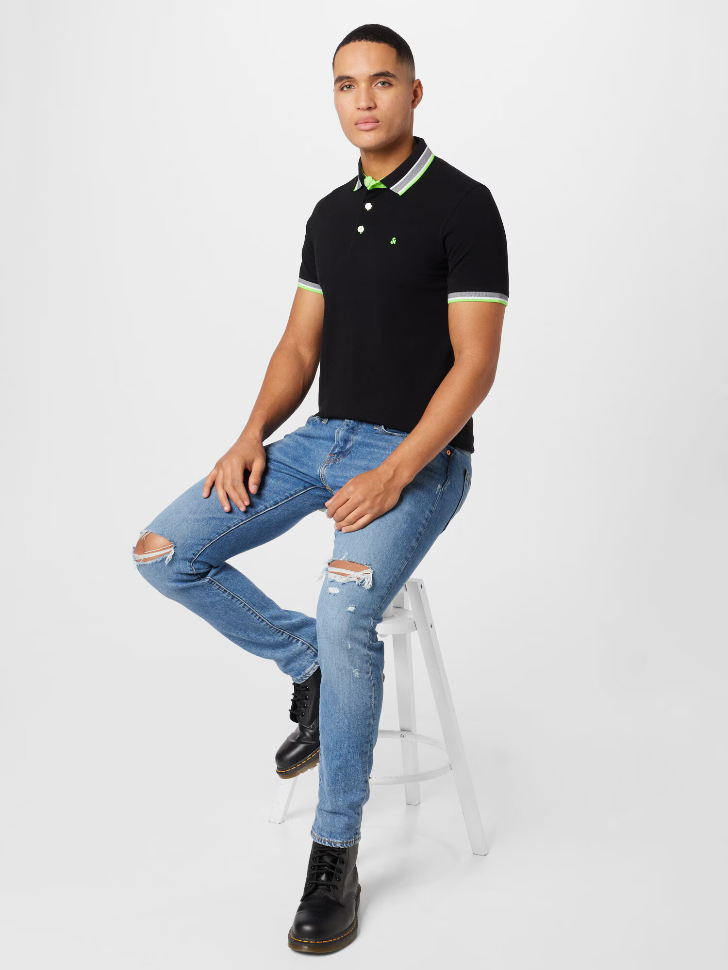 JACK & JONES Tričko 'Paulos' sivá / zelená / čierna - Pepit.sk