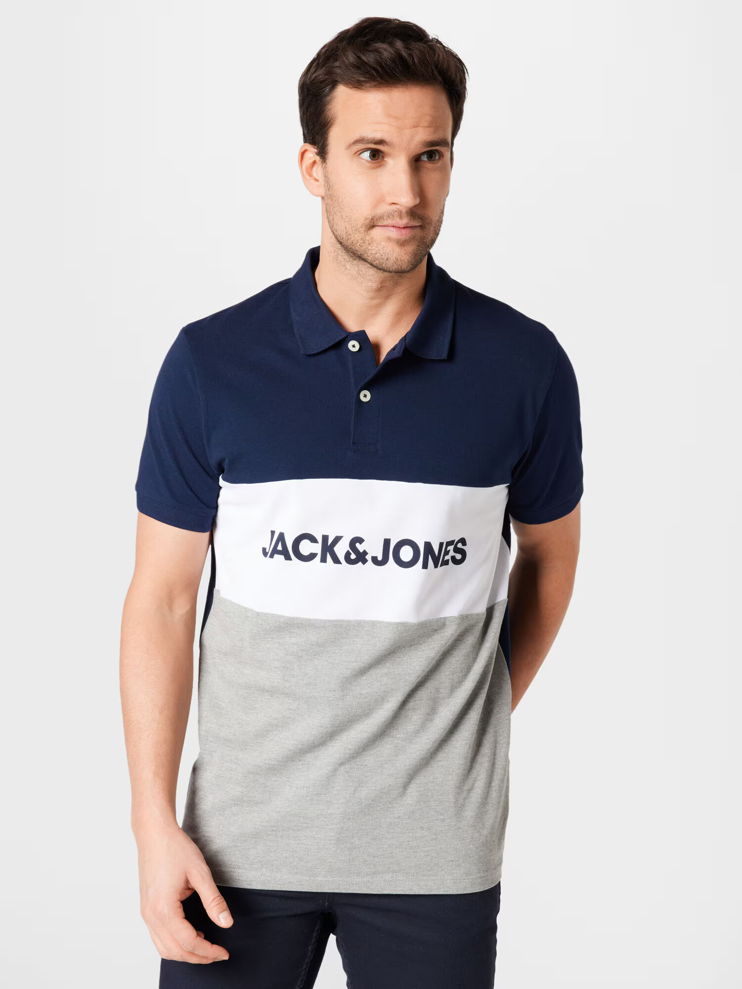 JACK & JONES Tričko tmavomodrá / sivá melírovaná / biela - Pepit.sk