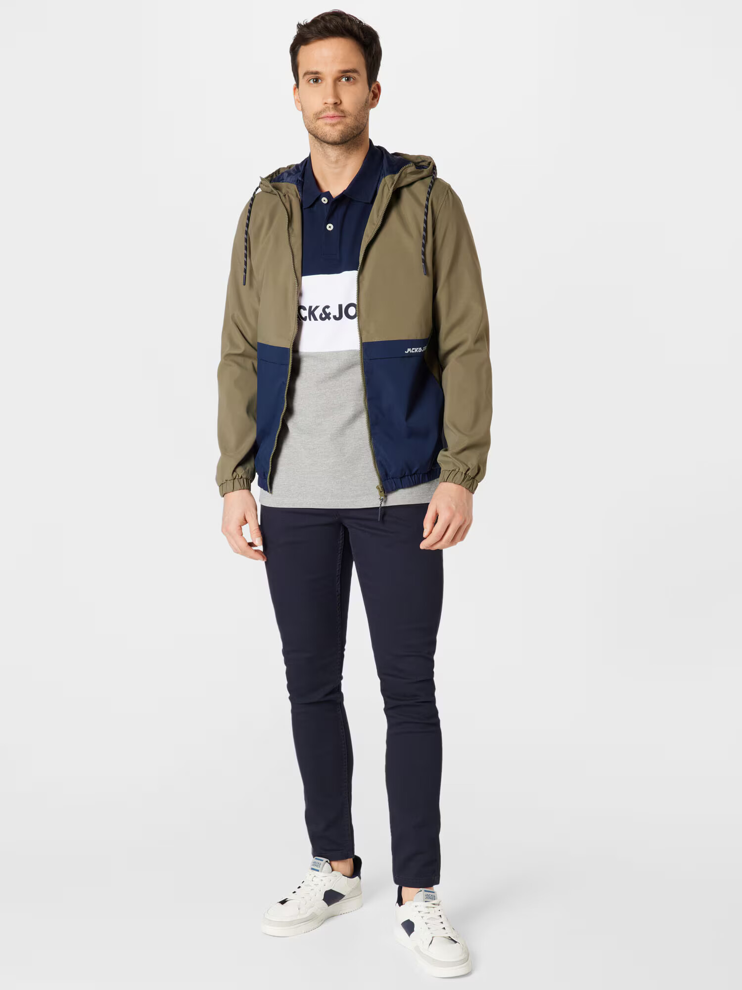 JACK & JONES Tričko tmavomodrá / sivá melírovaná / biela - Pepit.sk