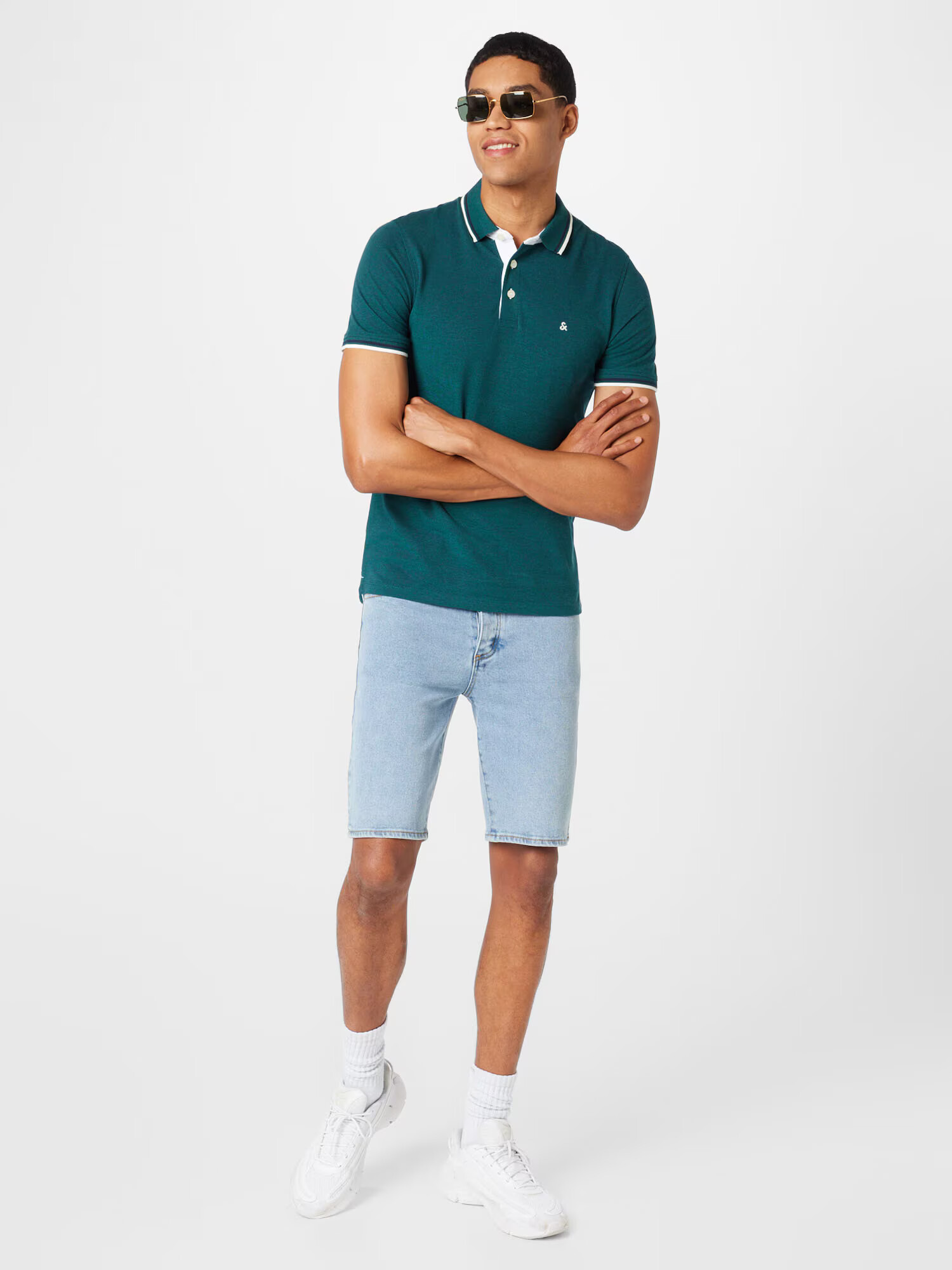 JACK & JONES Tričko 'Paulos' tmavozelená / biela - Pepit.sk