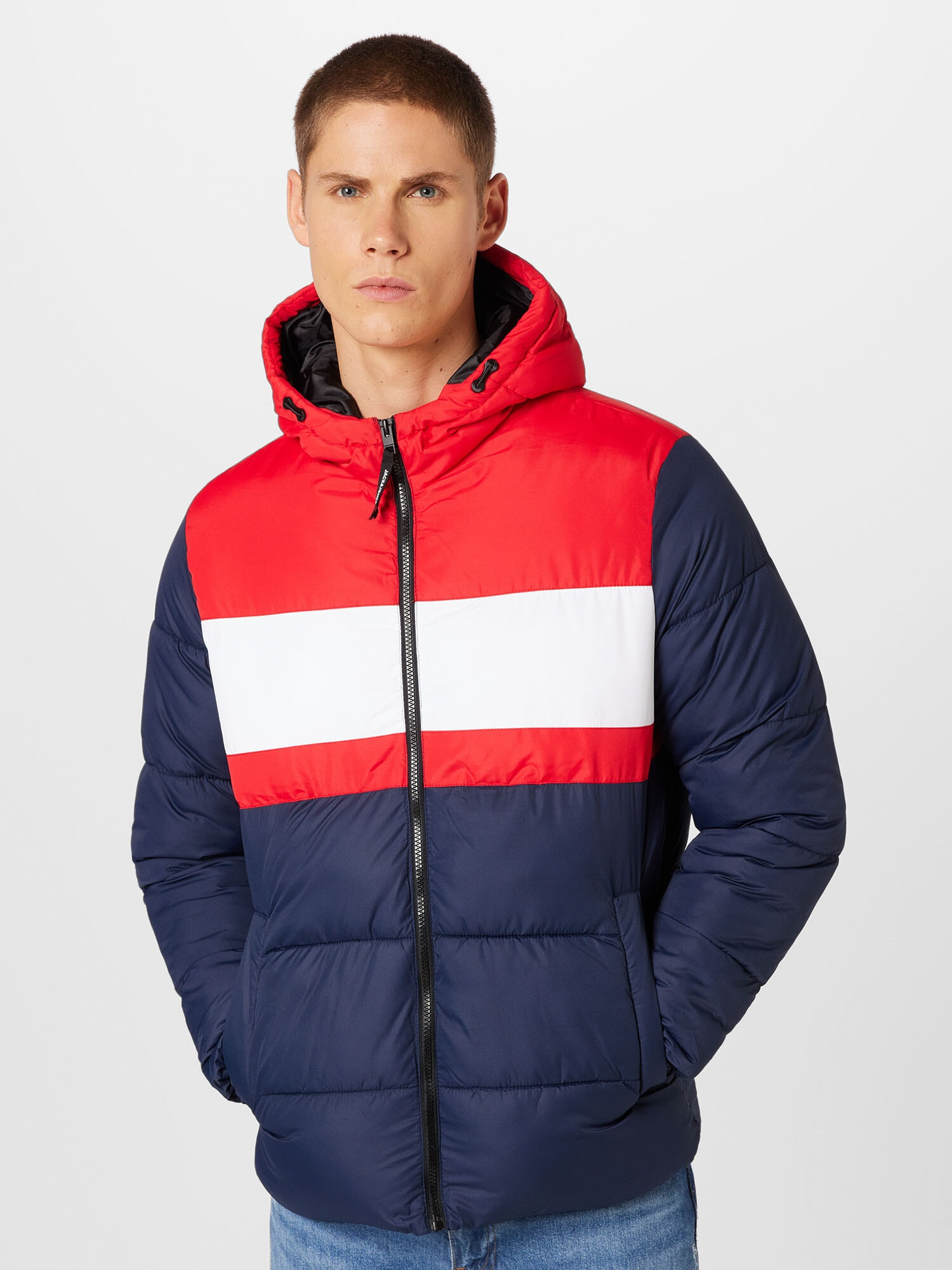 JACK & JONES Zimná bunda námornícka modrá / červená / biela - Pepit.sk