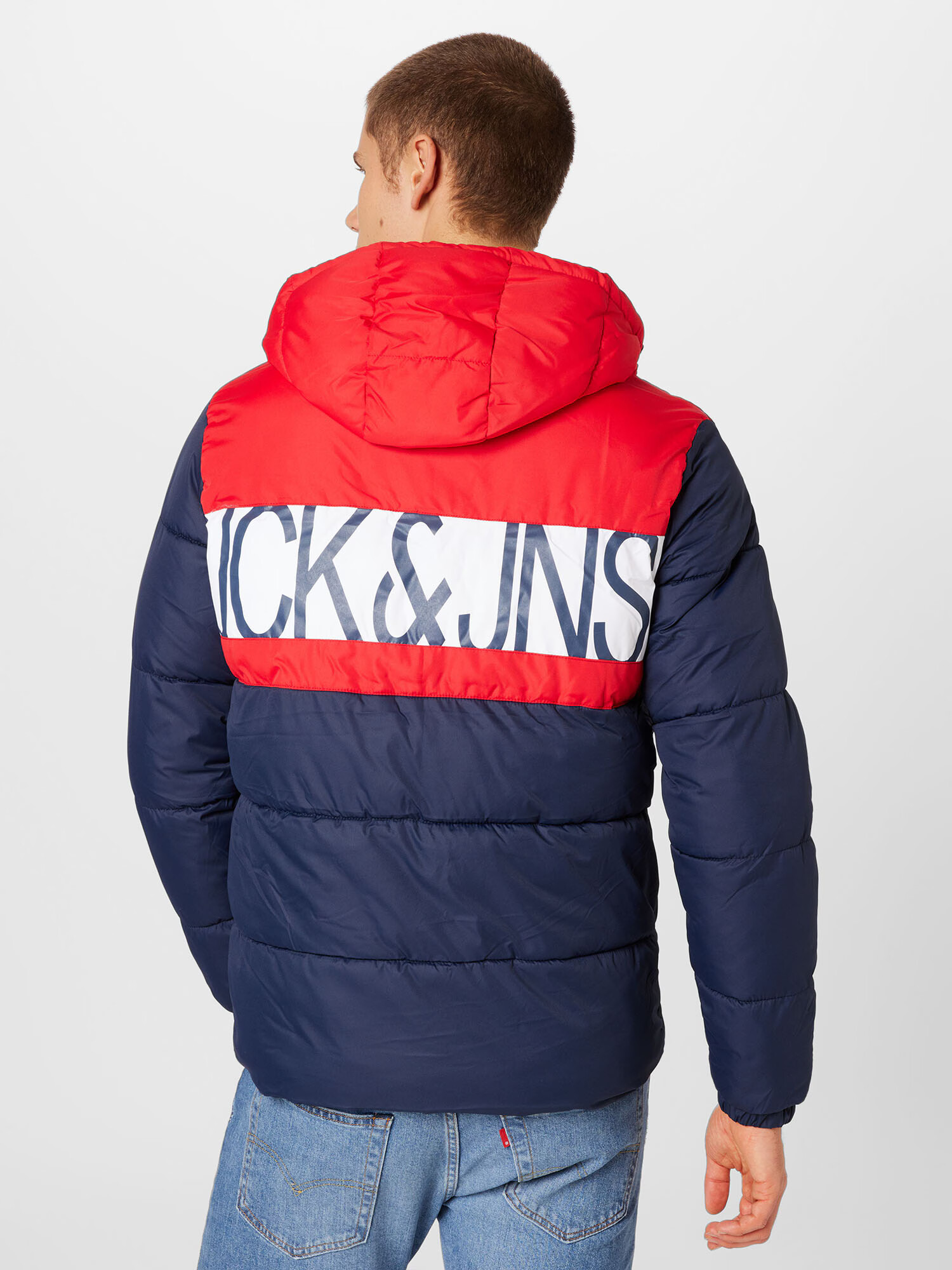 JACK & JONES Zimná bunda námornícka modrá / červená / biela - Pepit.sk