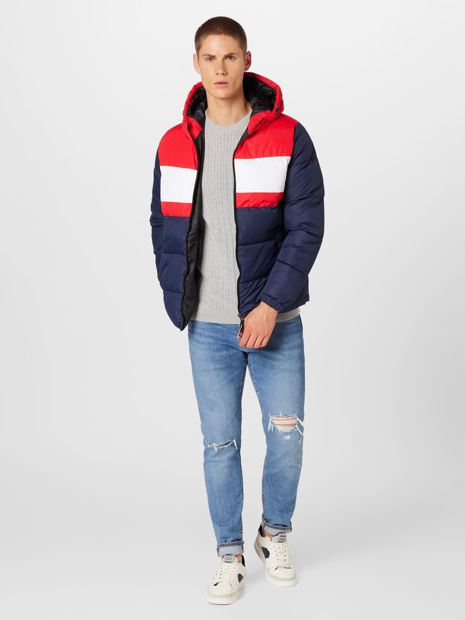 JACK & JONES Zimná bunda námornícka modrá / červená / biela - Pepit.sk