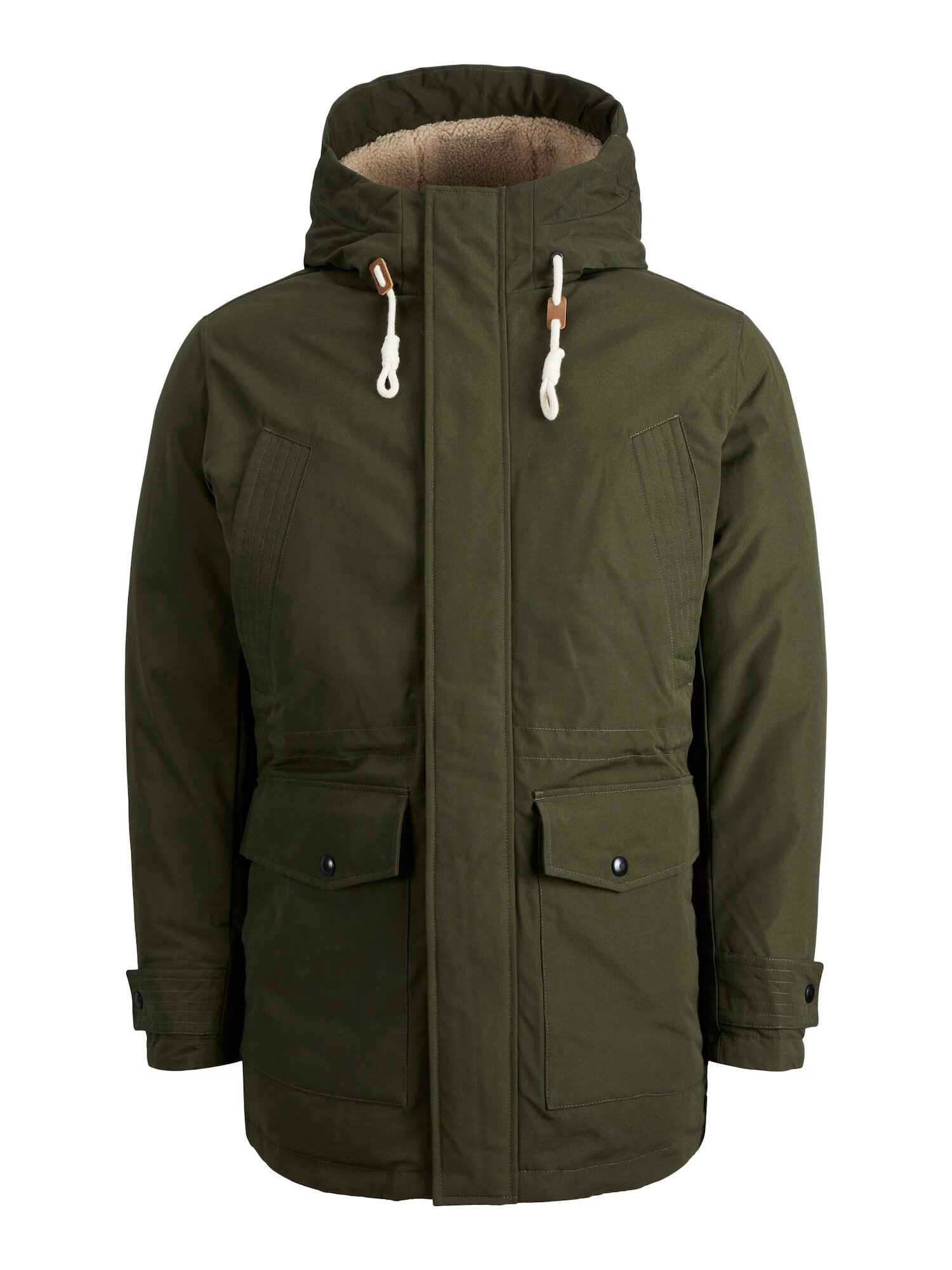 JACK & JONES Zimná parka 'Mash' tmavozelená / biela - Pepit.sk