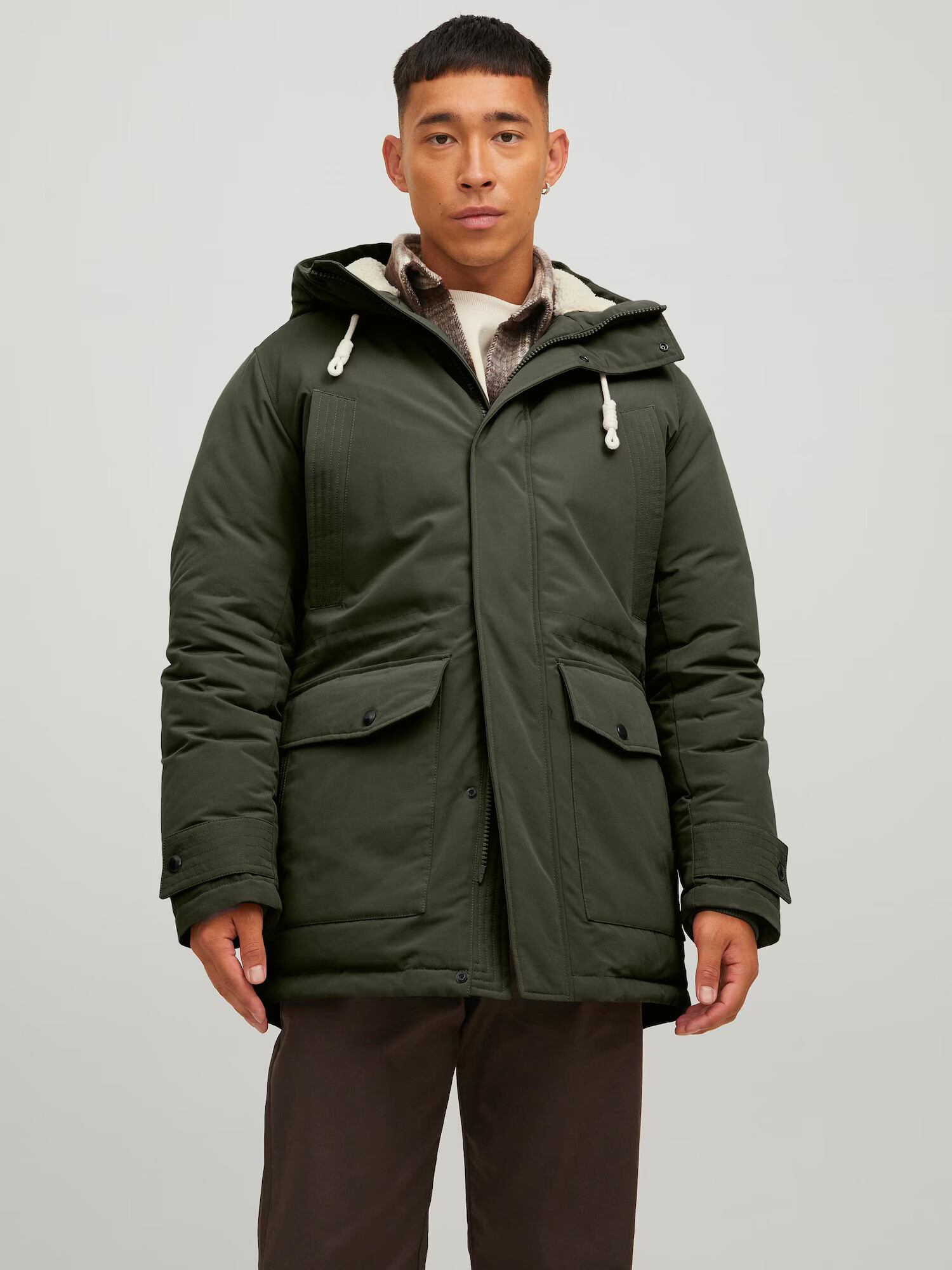 JACK & JONES Zimná parka 'Mash' tmavozelená / biela - Pepit.sk