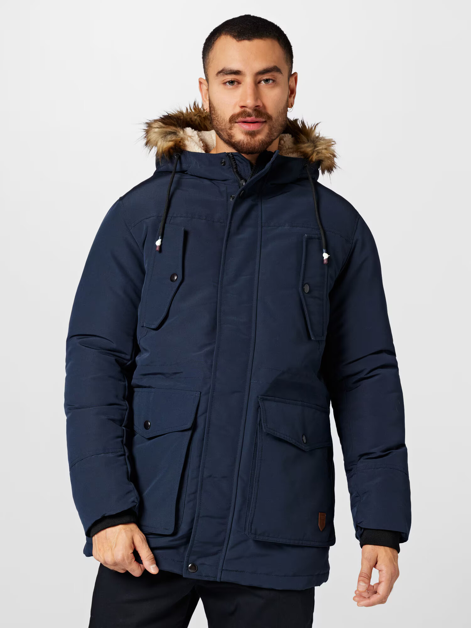 JACK & JONES Zimná parka 'TIMO' námornícka modrá / hnedá - Pepit.sk