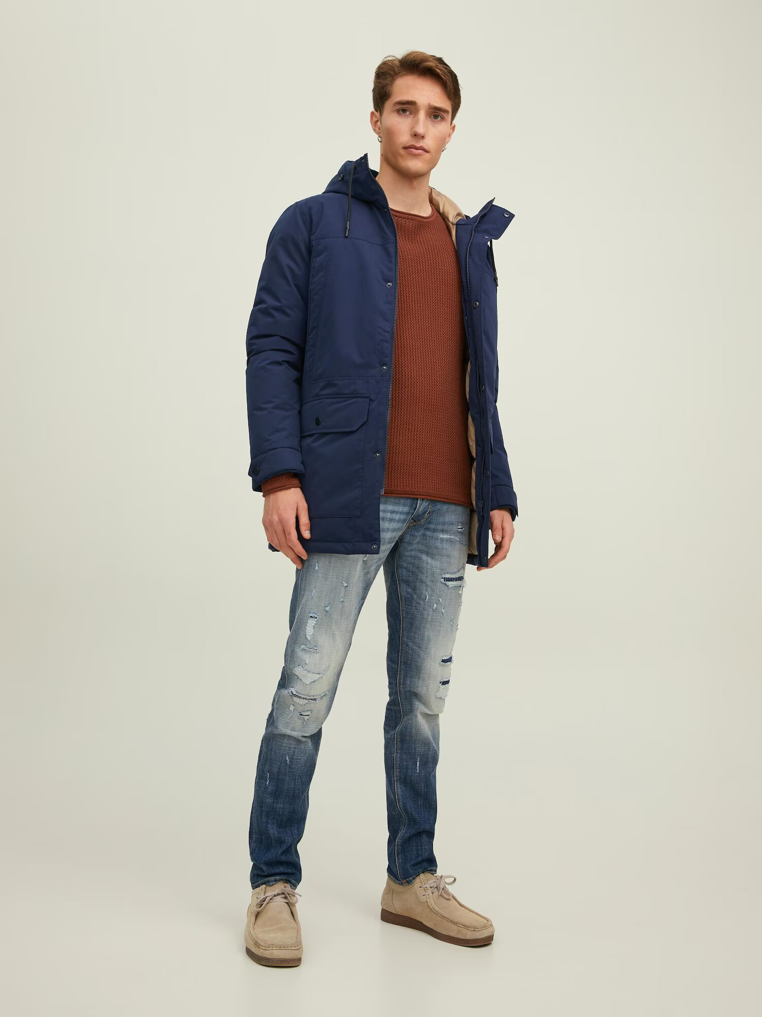 JACK & JONES Zimná parka 'Winner' námornícka modrá / svetlohnedá - Pepit.sk