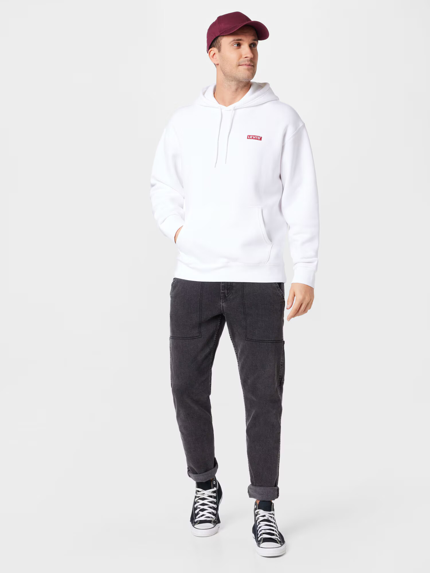 LEVI'S Mikina 'RELAXED BABY TAB HOODIE NEUTRALS' červená / biela - Pepit.sk