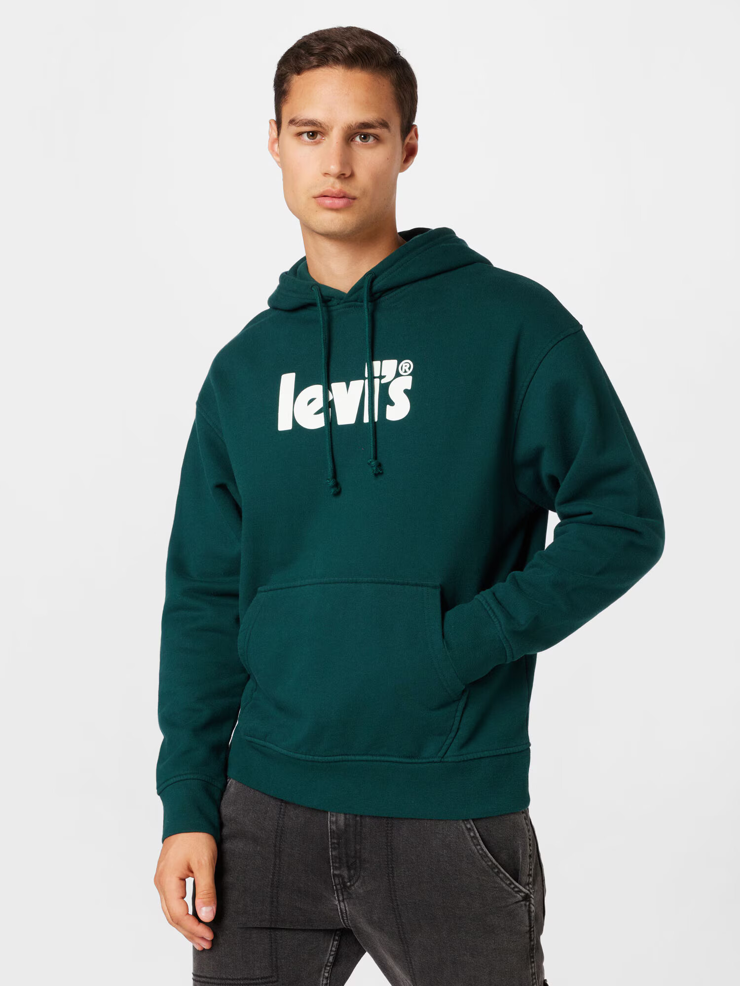 LEVI'S Mikina 'RELAXED GRAPHIC PO GREENS' smaragdová / biela - Pepit.sk