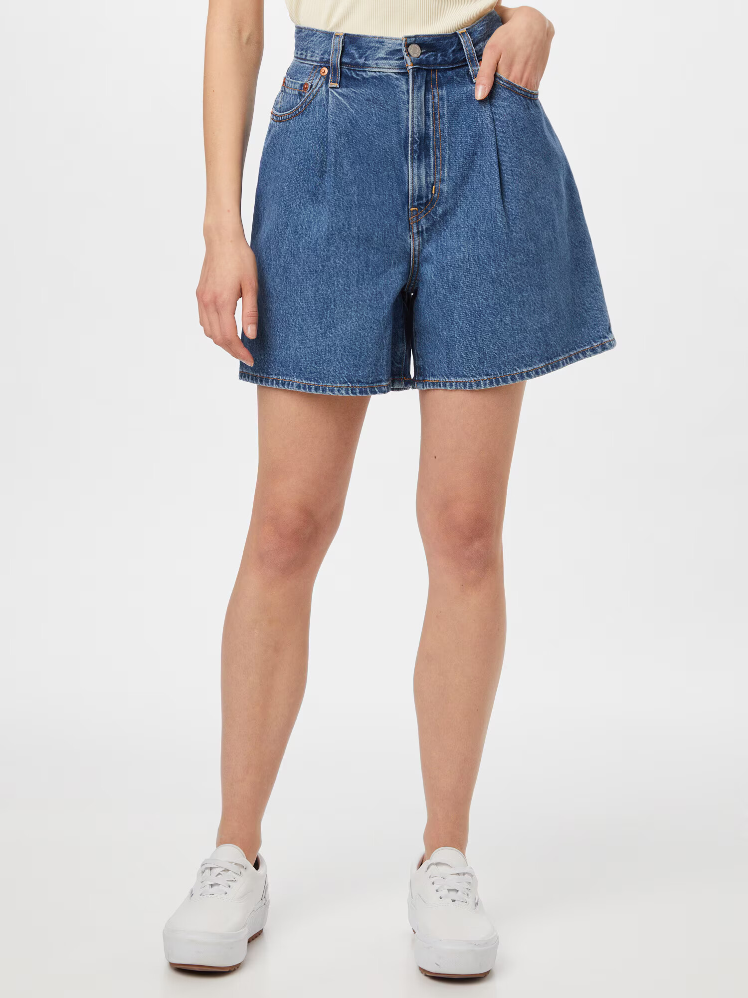 LEVI'S Plisované rifle 'PLEATED RIBCAGE SHORT' modrá denim - Pepit.sk