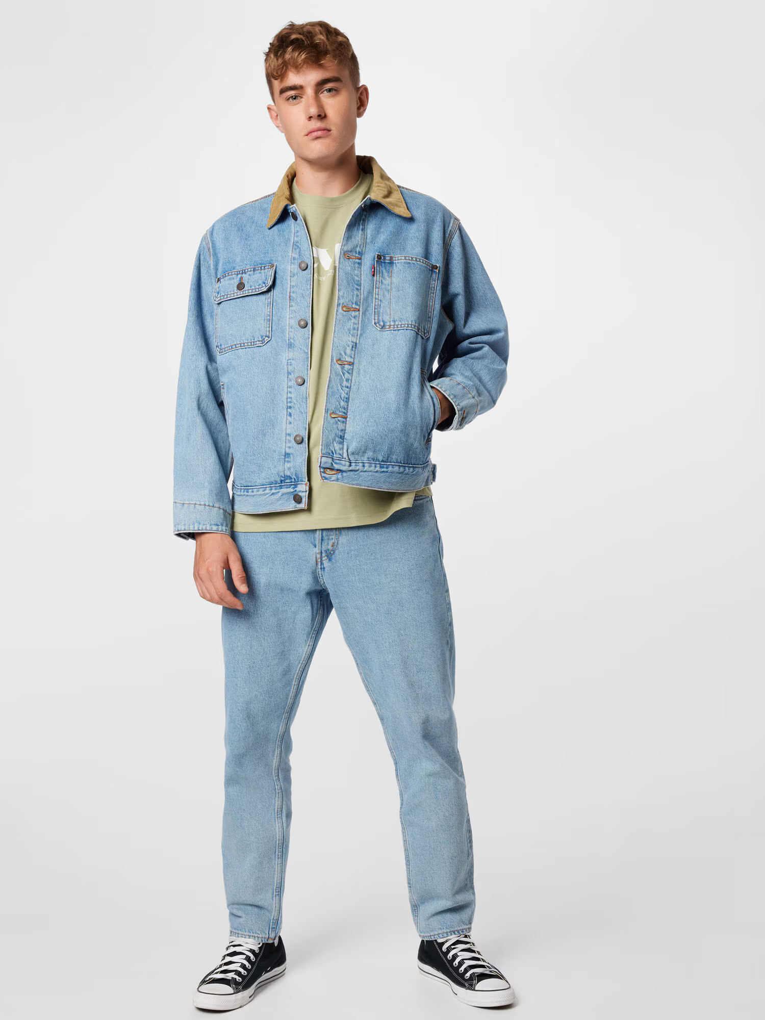 LEVI'S Prechodná bunda 'SUNSET TRUCKER LIGHT INDIGO - WORN IN' farba ťavej srsti / modrá denim - Pepit.sk