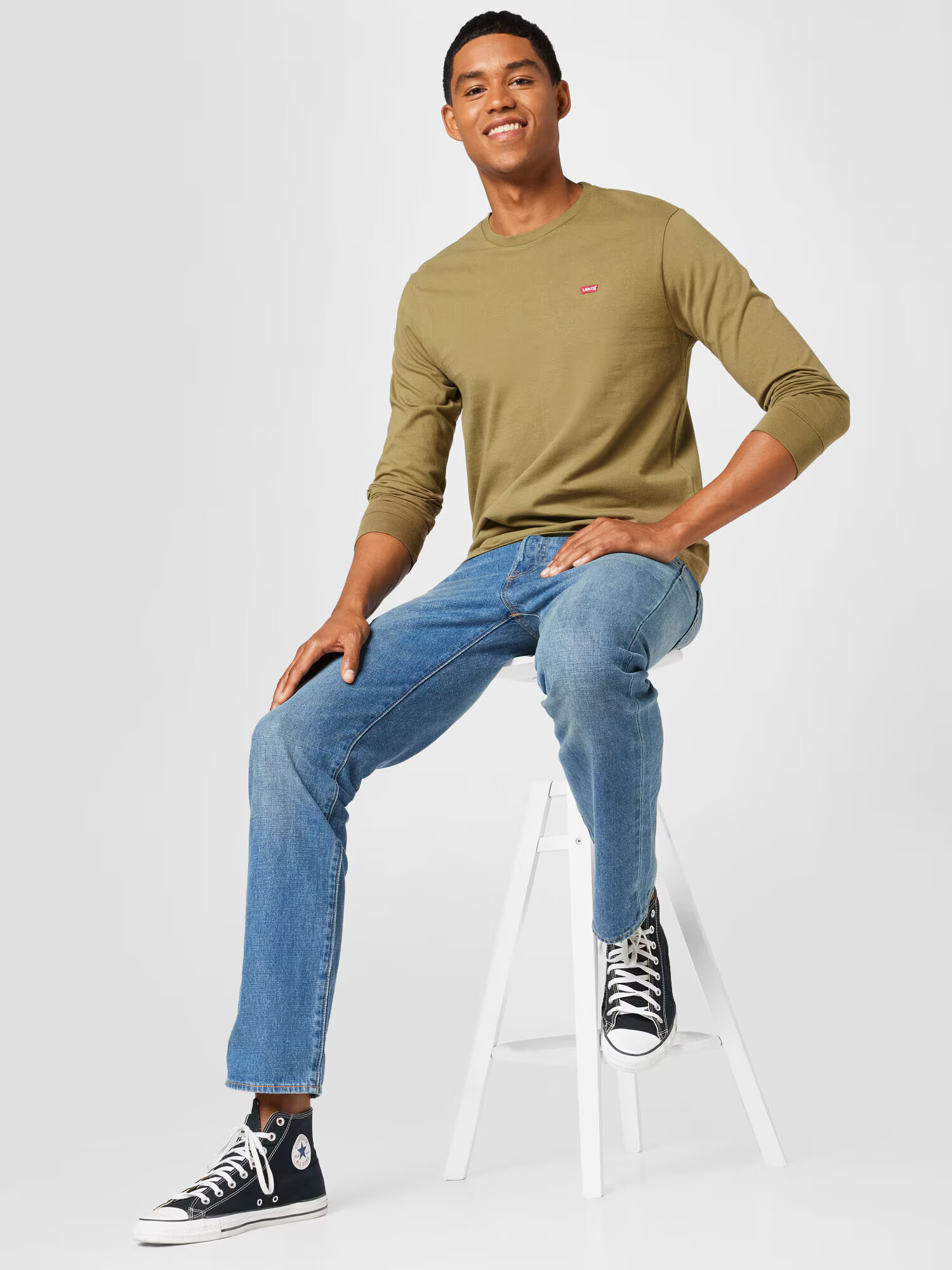 LEVI'S Tričko 'LS ORIGINAL HM TEE NEUTRALS' olivová / krvavo červená / biela - Pepit.sk