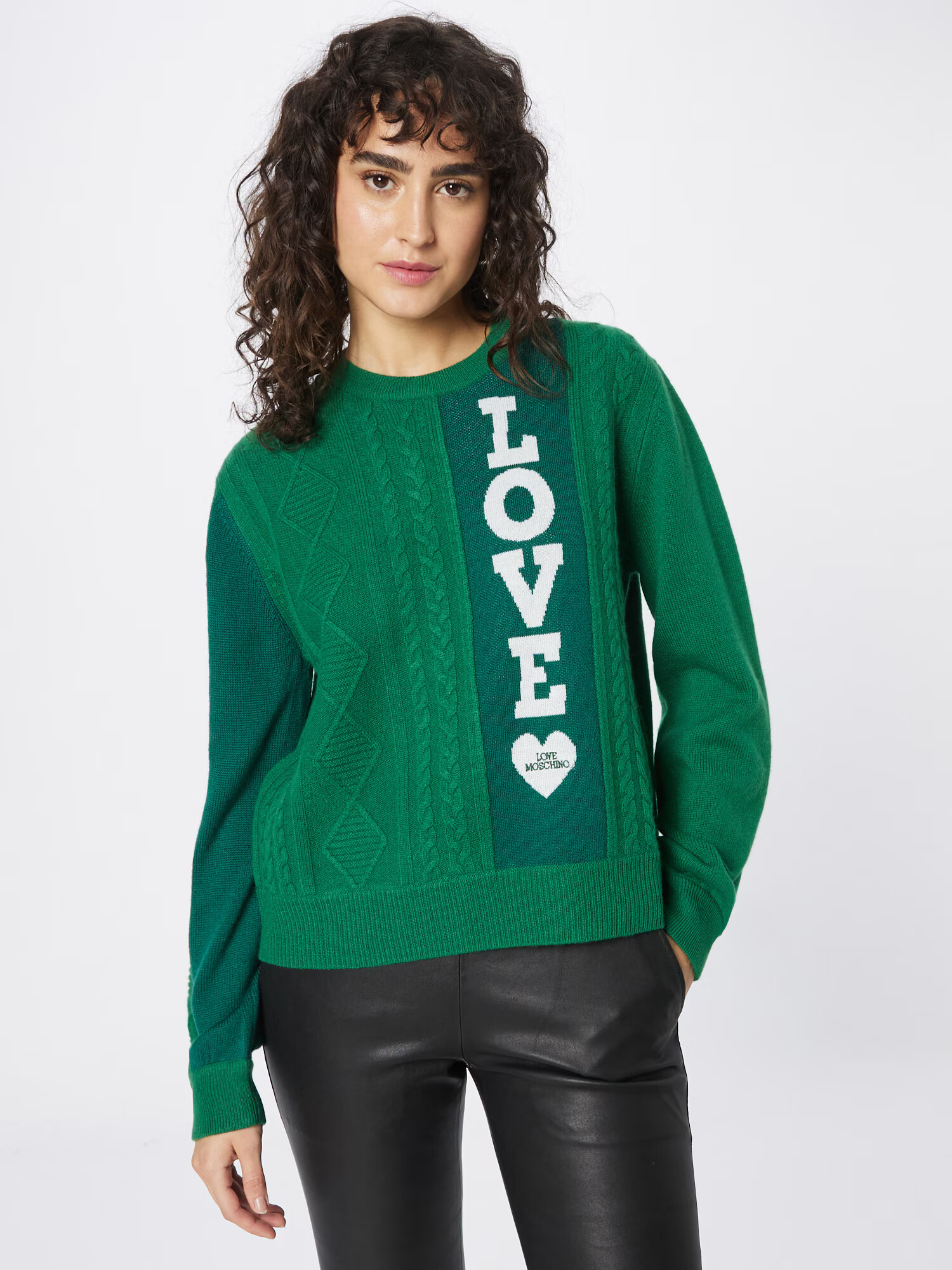 Love Moschino Sveter 'MAGLIA' trávovo zelená / tmavozelená / biela - Pepit.sk