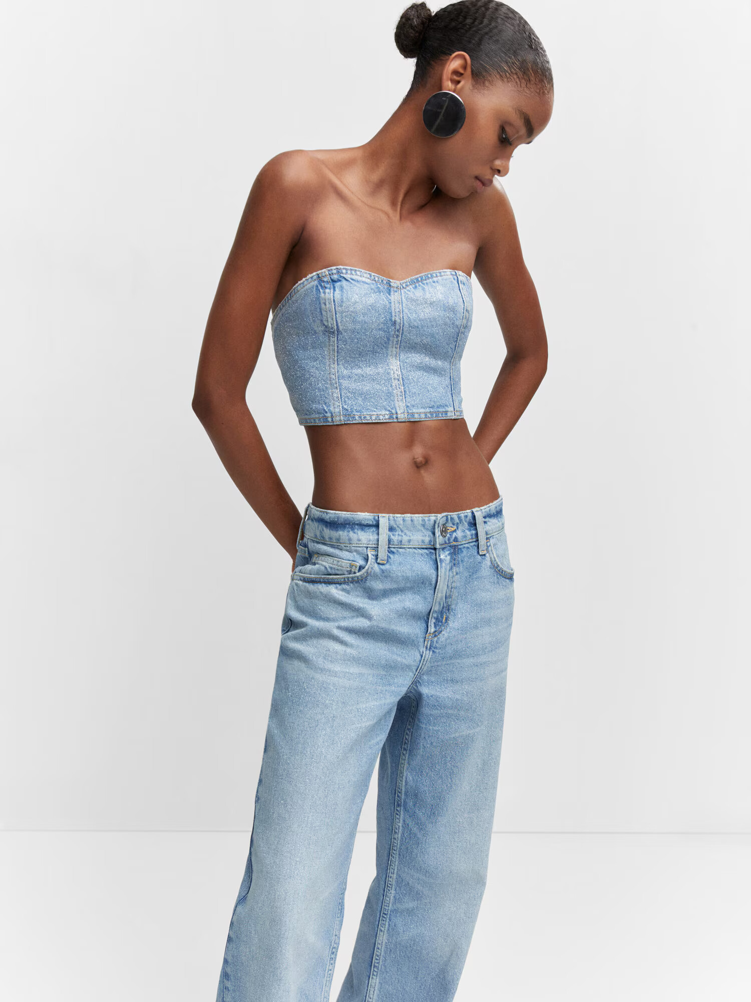 MANGO Top 'SHINNY' modrá denim - Pepit.sk