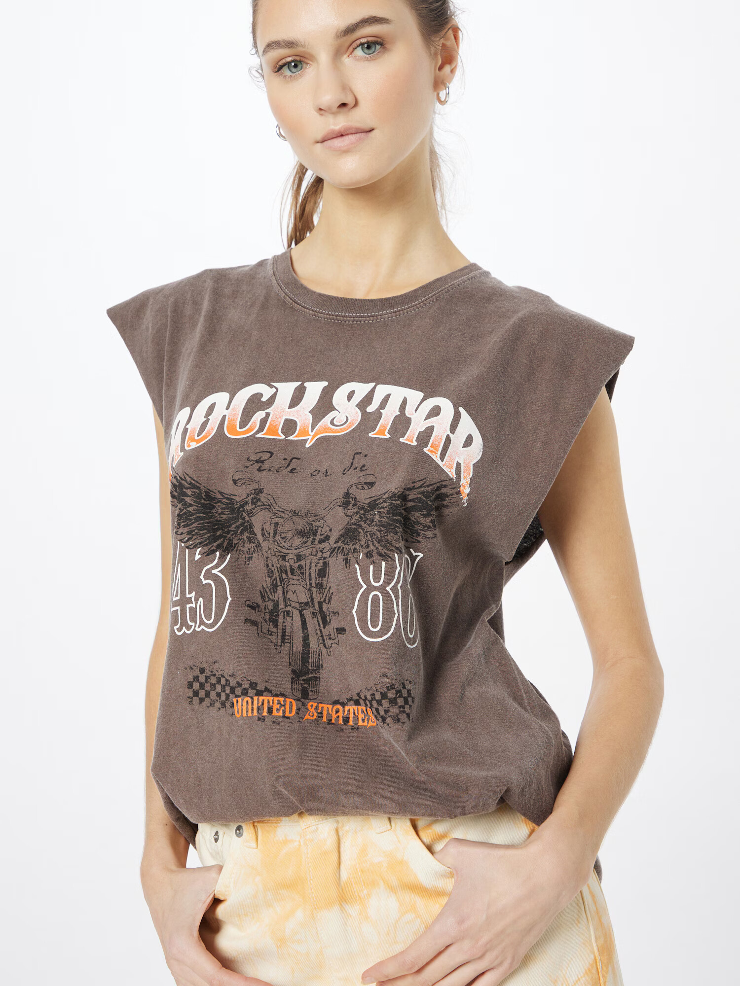 Nasty Gal Top 'Rockstar Motorbike' hnedá / oranžová / čierna / biela - Pepit.sk