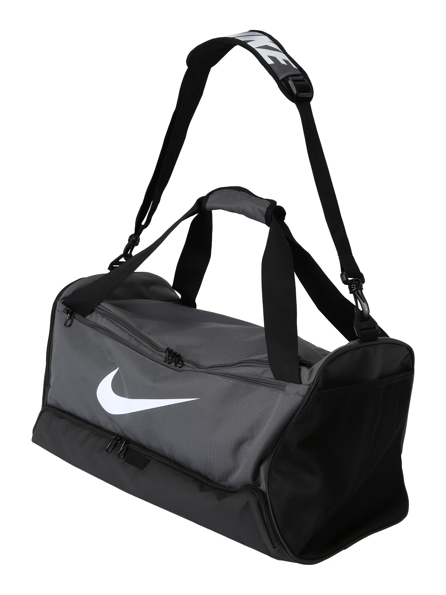 NIKE Športová taška 'Brasilia 9.5' sivá / čierna / biela - Pepit.sk